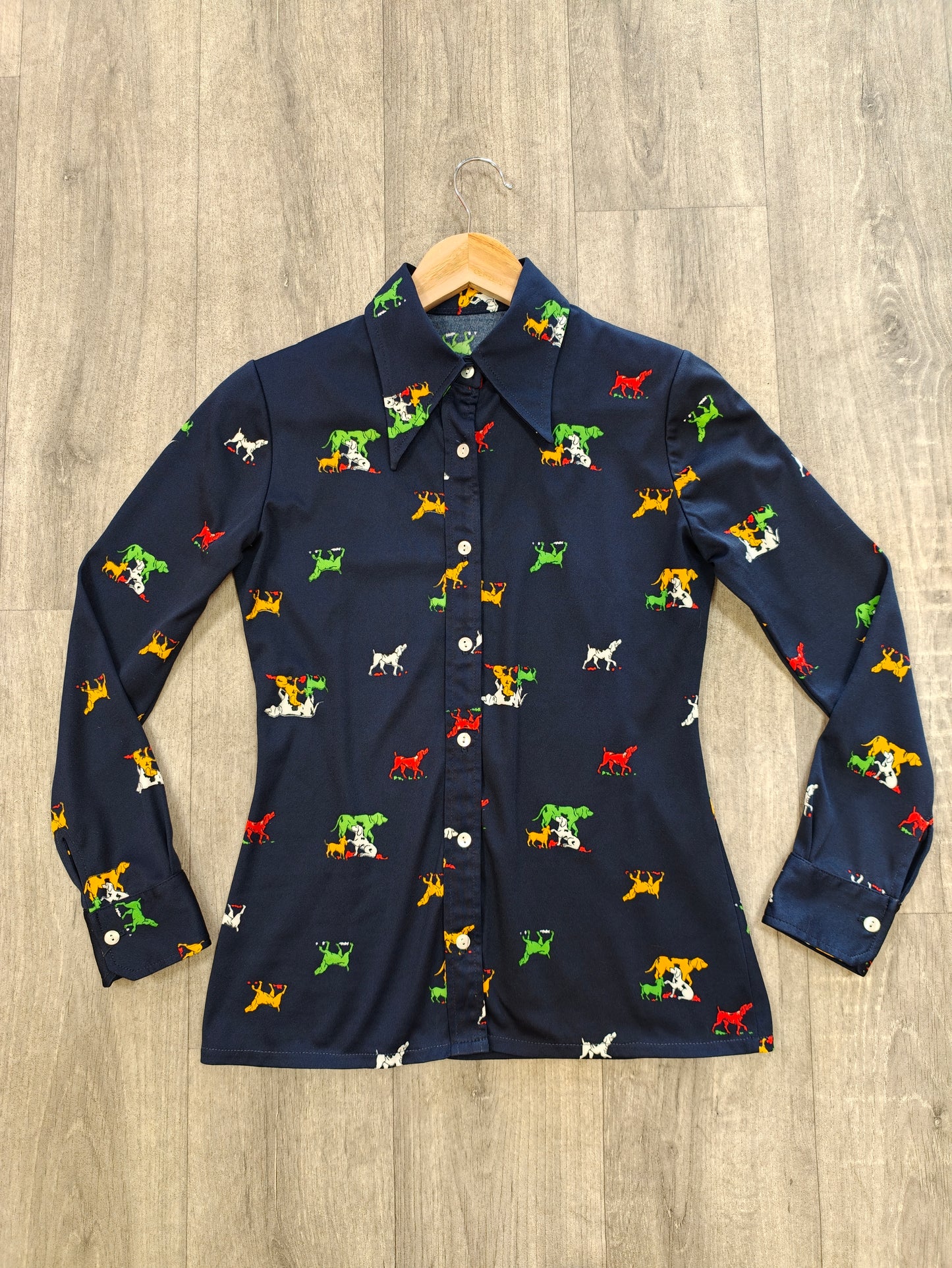 1970s dog print dagger collar shirt - XS/S