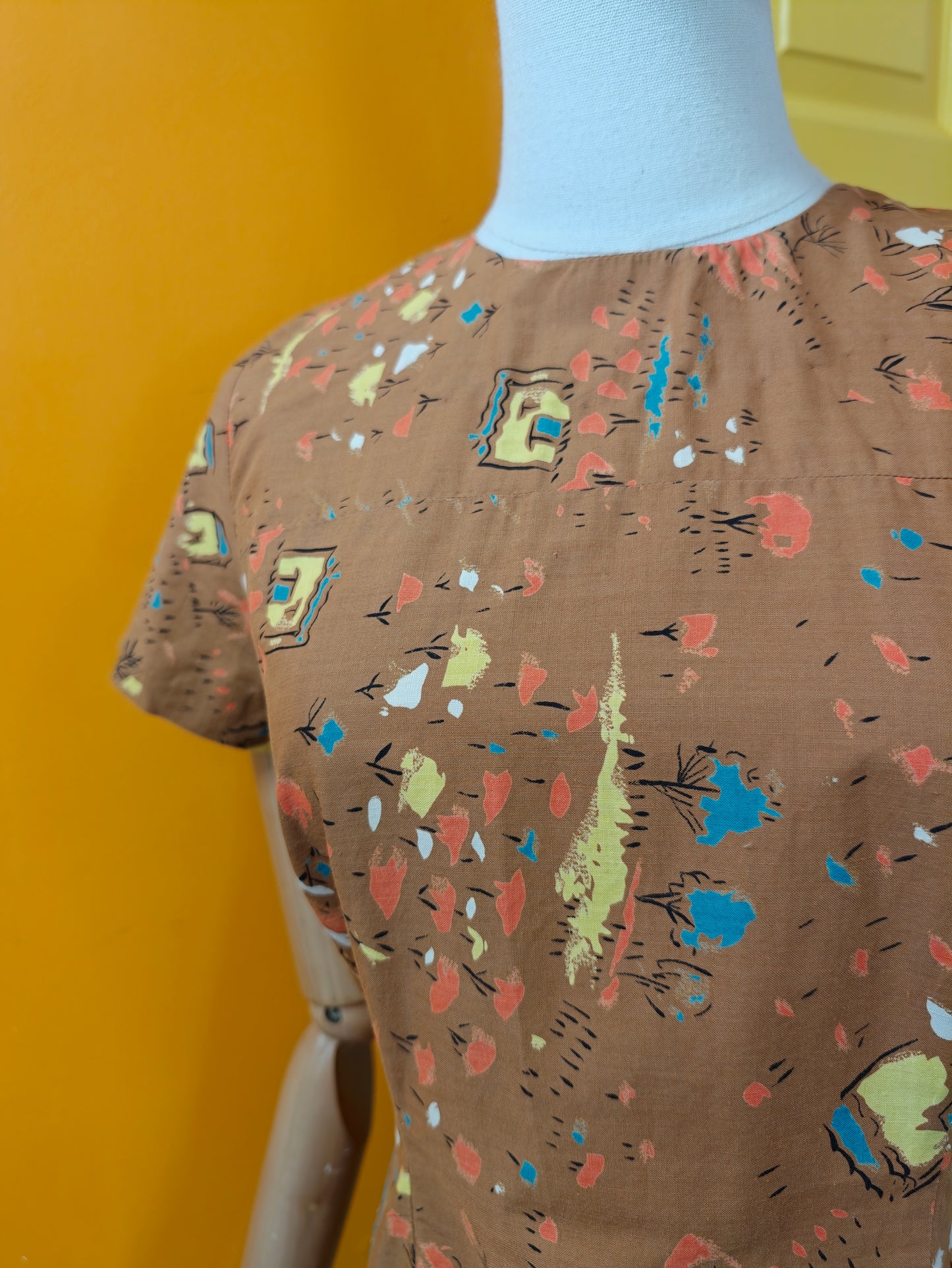 1960s novelty print cotton dress - S/10