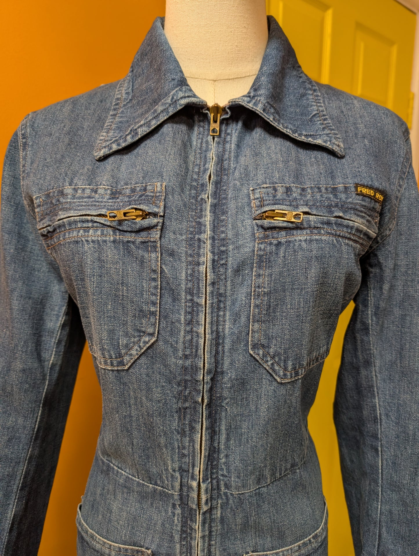 Epic 1970s Fred Roy denim jumpsuit - S/8/10