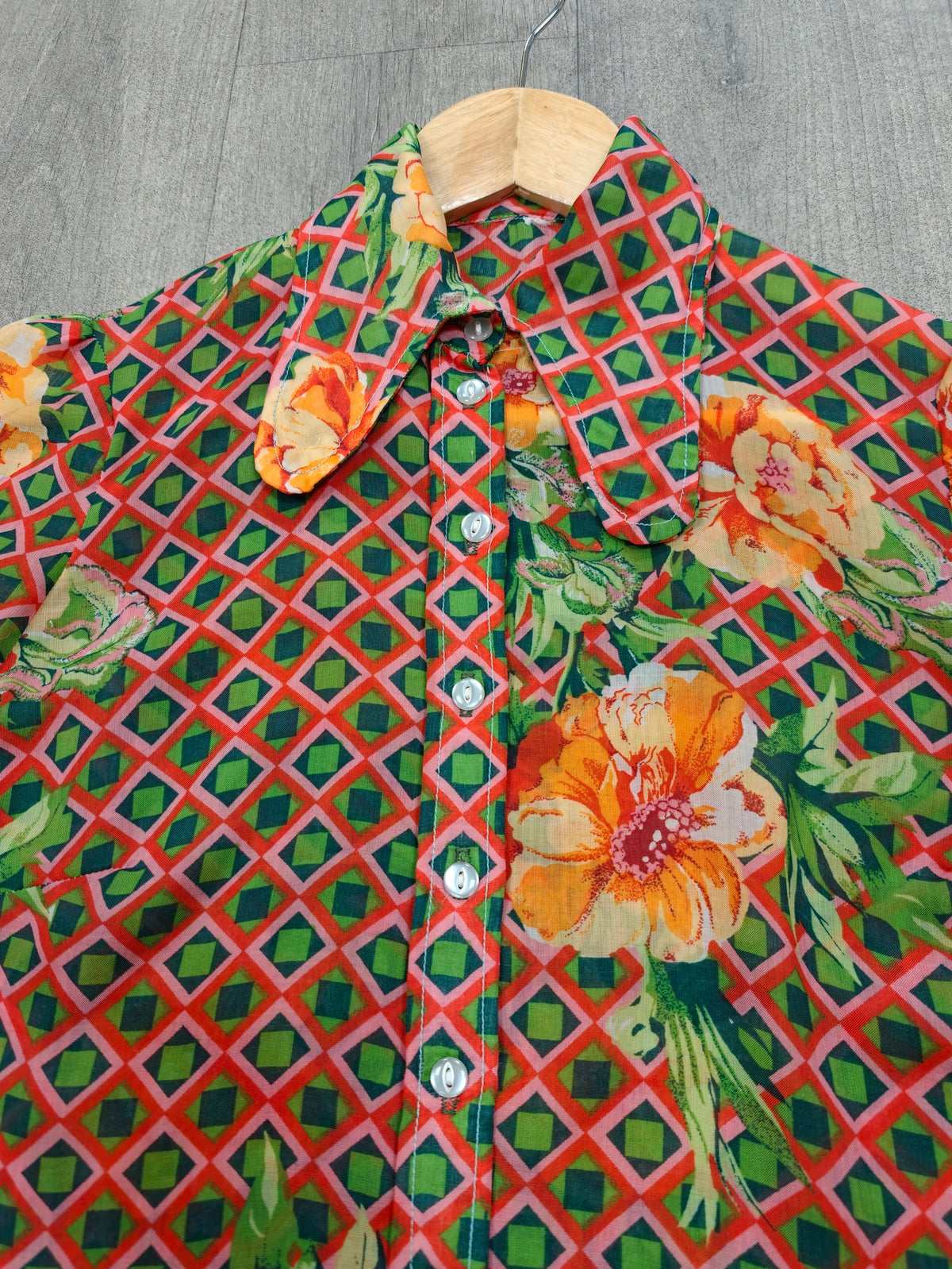 1970s balloon sleeve beagle collar shirt - XS