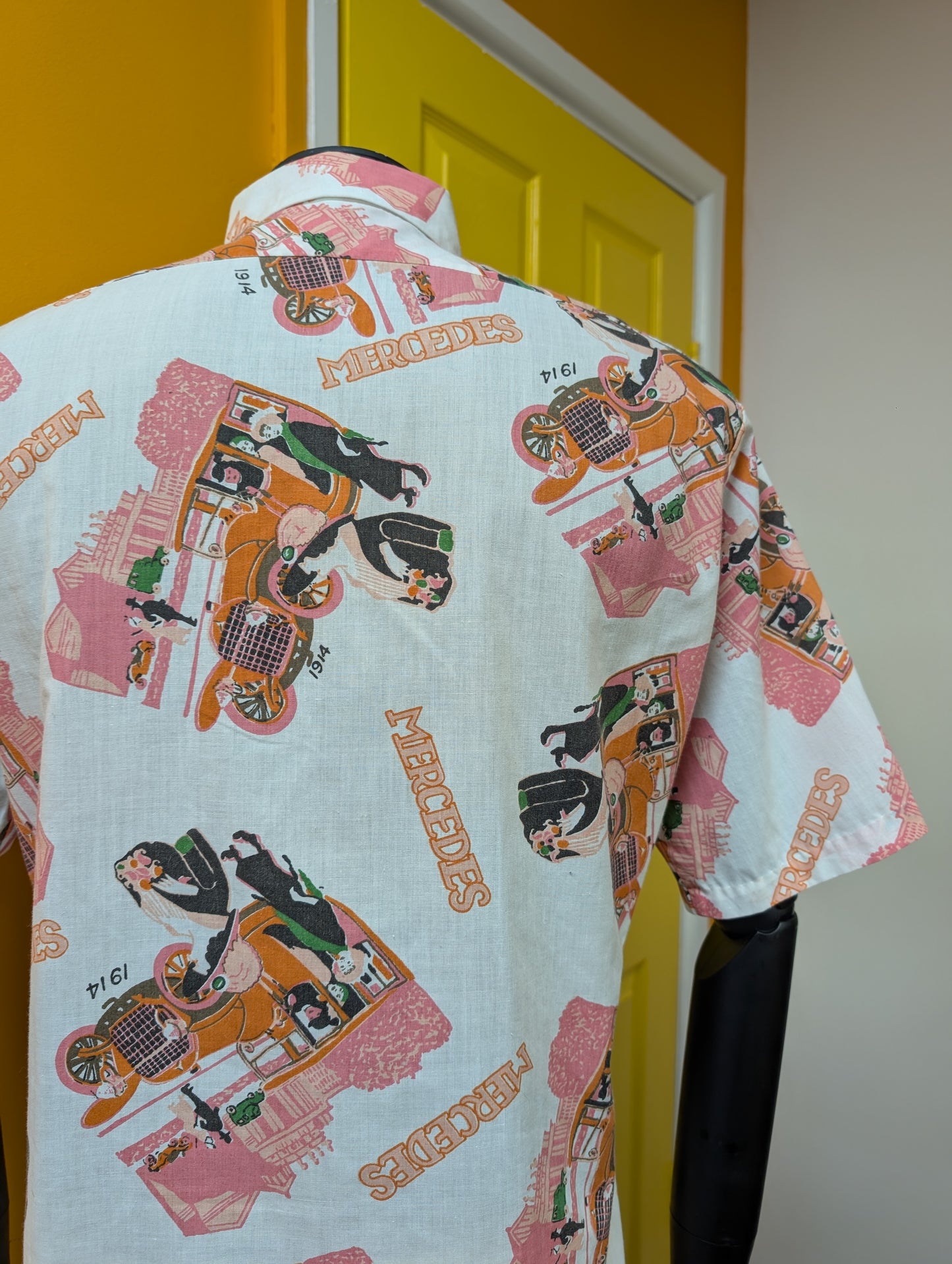 1970s Art Deco Mercedes novelty print shirt