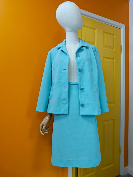 1960s blue crimplene skirt suit - M/14