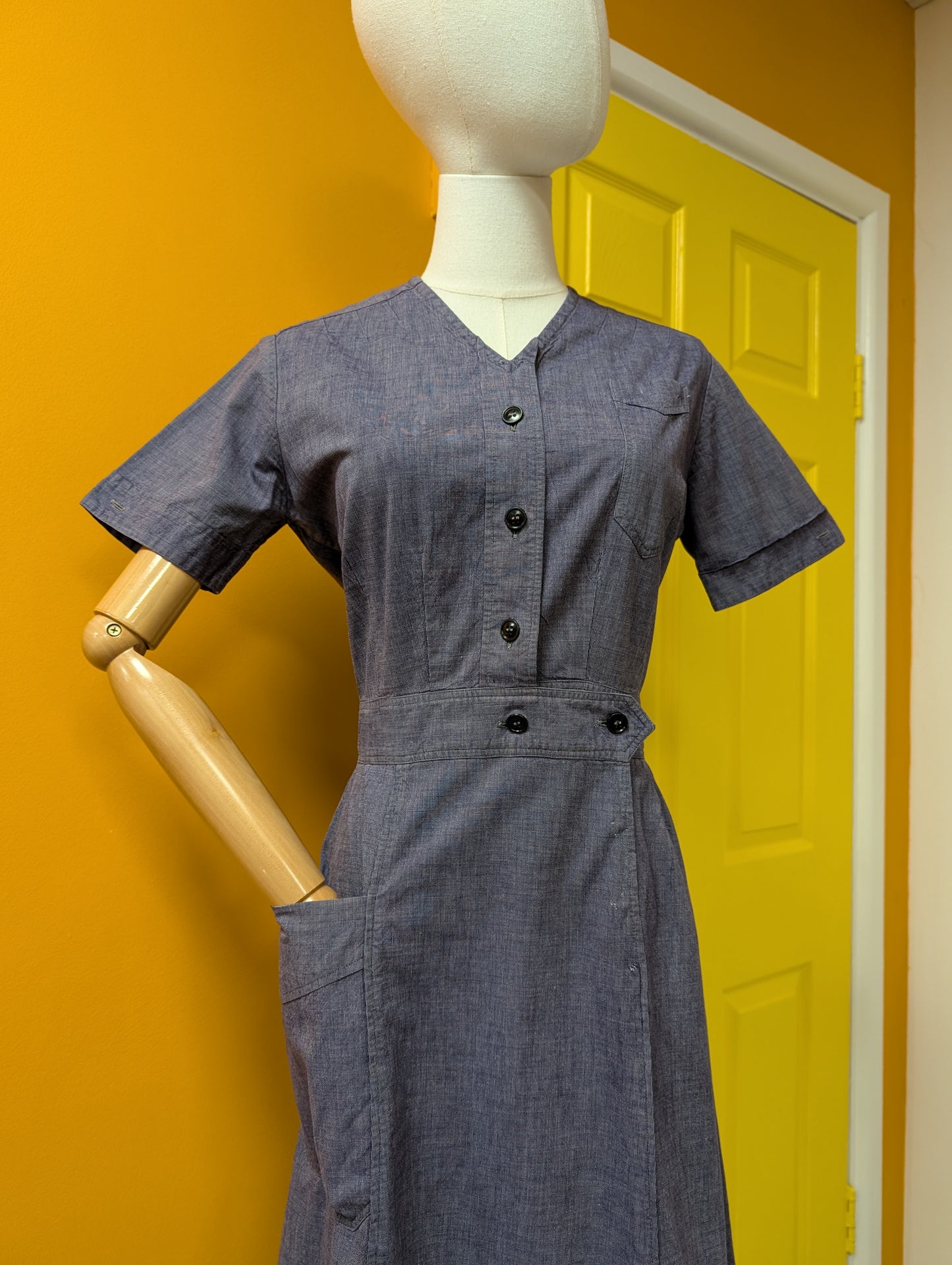 1940s Dutch chambray selvedge workwear dress nurse uniform - Size 8