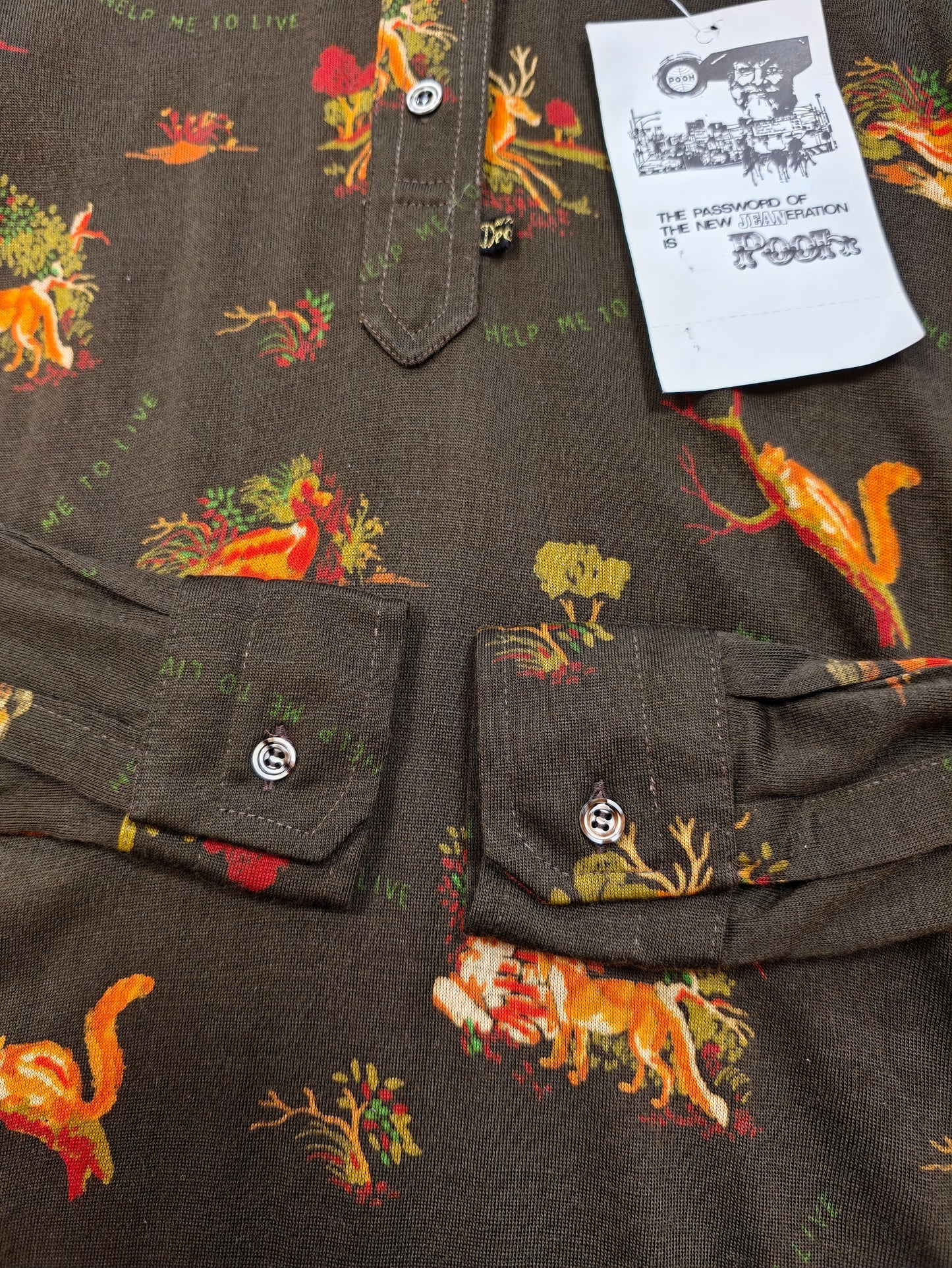 Deadstock 1970s Pooh novelty print 'Help me to live' shirt - XS