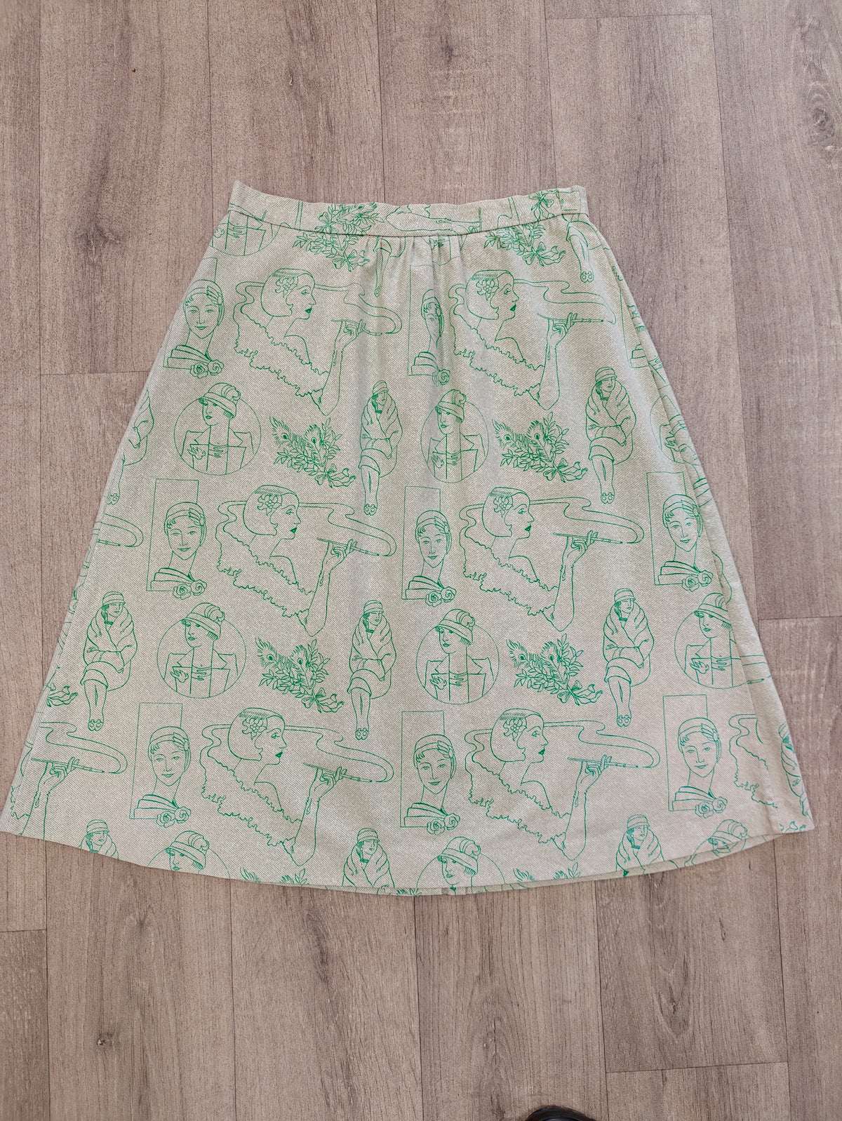 1970s novelty Art Deco print cotton skirt - 27" waist