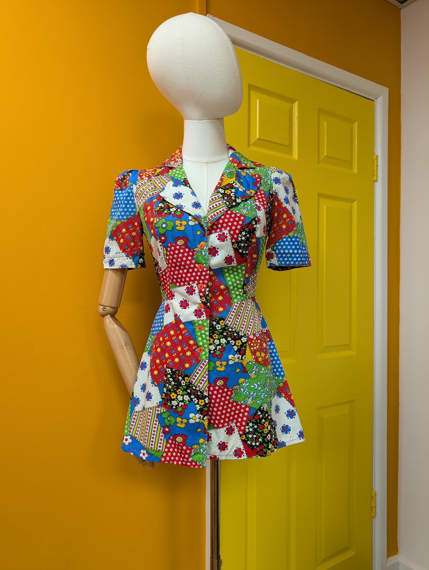 1970s Louis Caring novelty patchwork print - XS