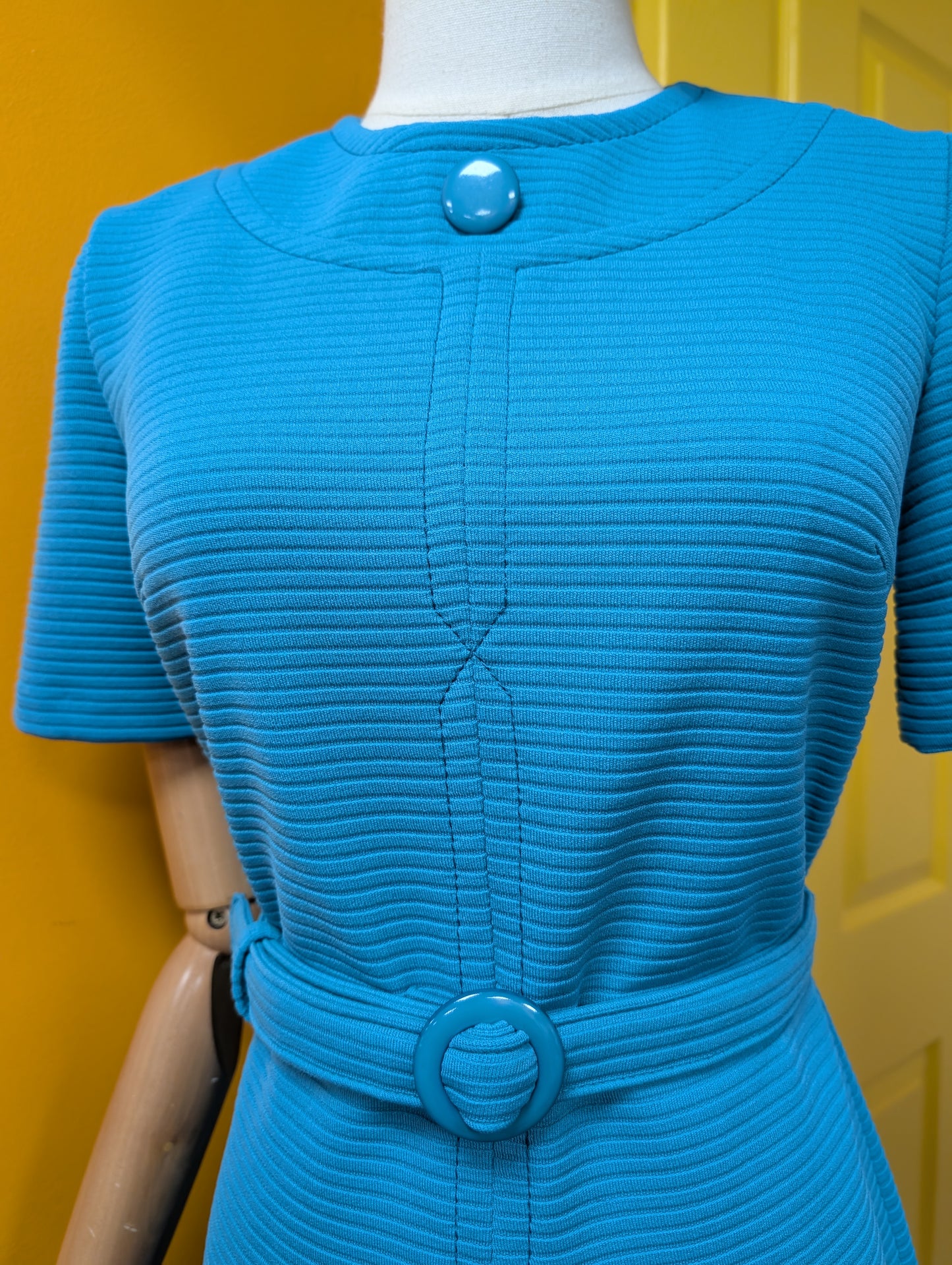 1970s Dumarsel blue dress & belt - S/8/10