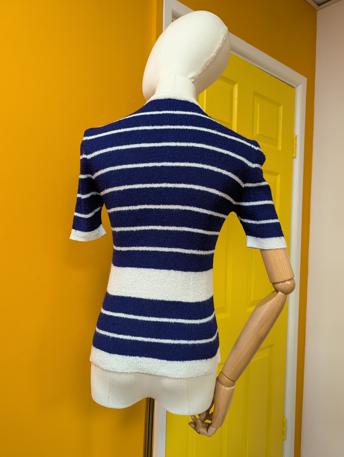 1960s navy & white knit top - XS/S