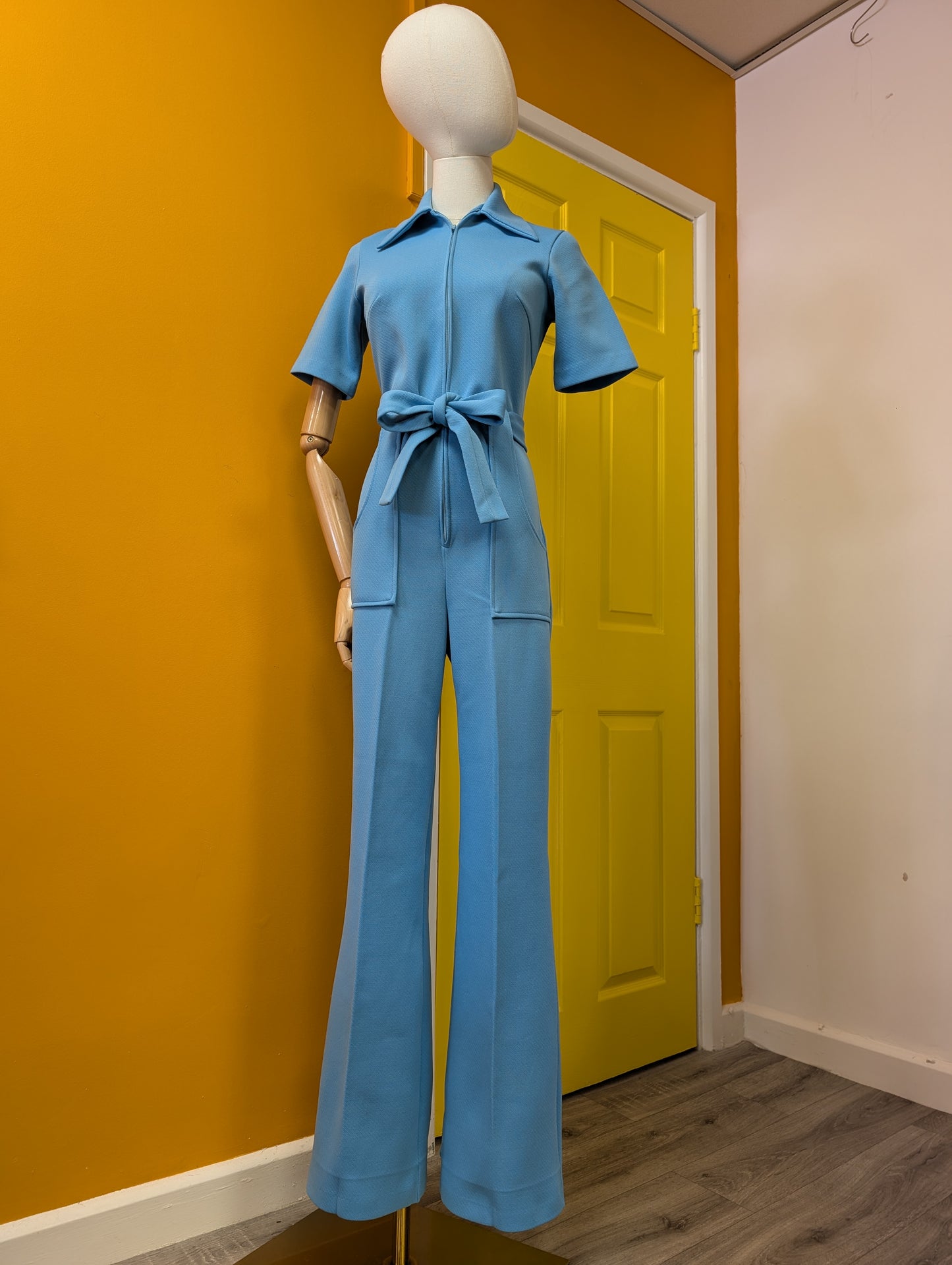 1970s blue belted jumpsuit - S/8