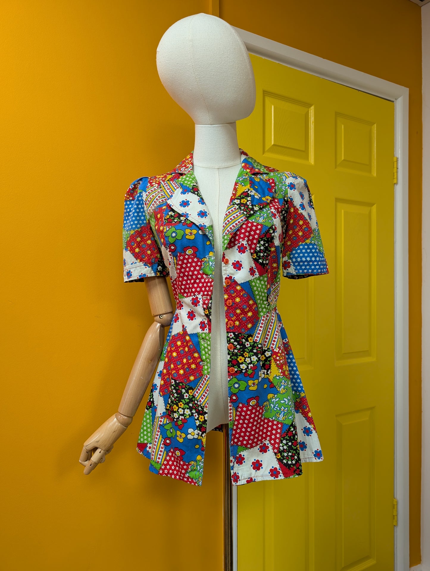 1970s Louis Caring novelty patchwork print - XS