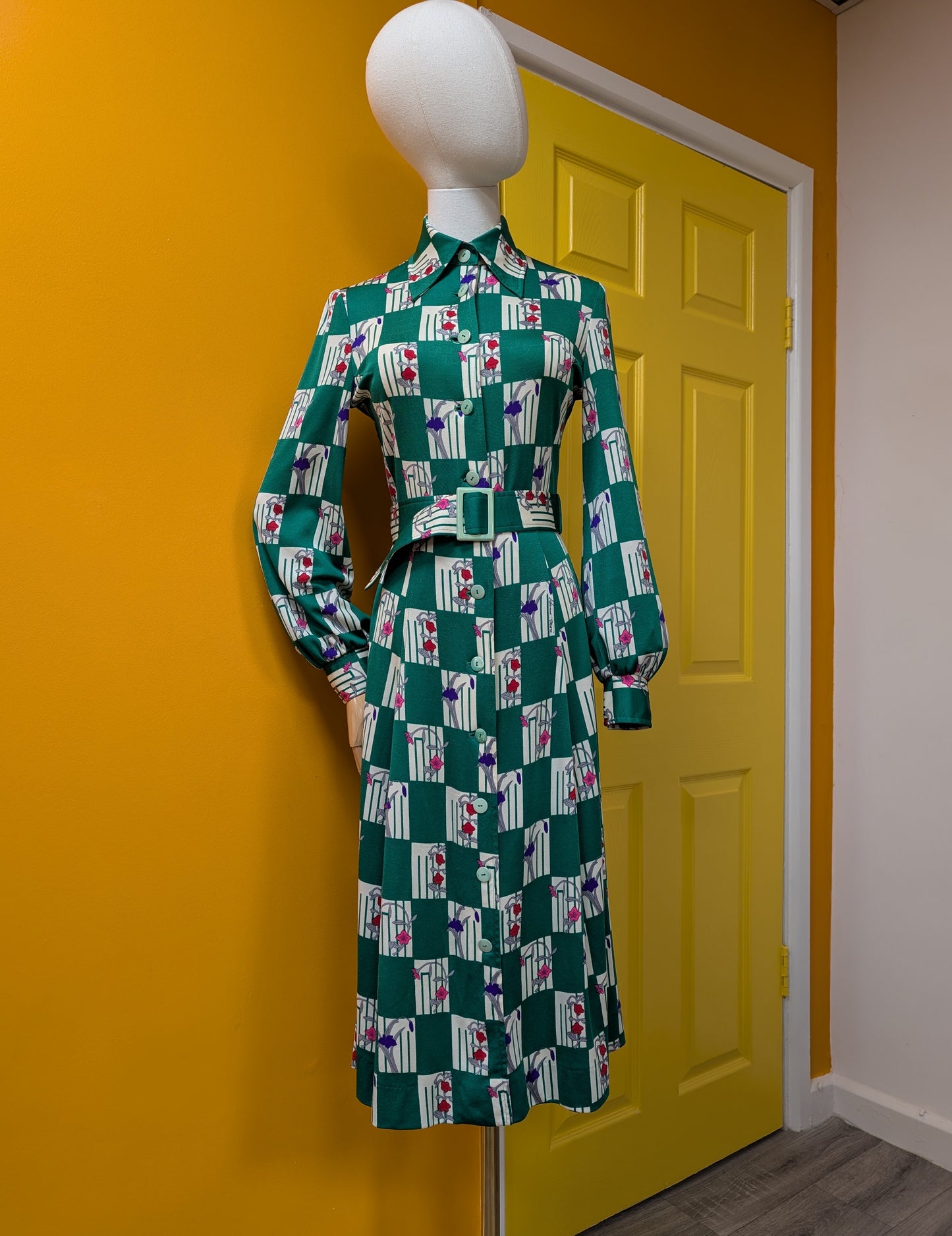 1970s Hanae Mori Ban-Lon by Vivid dress & belt - XS/S/6/8