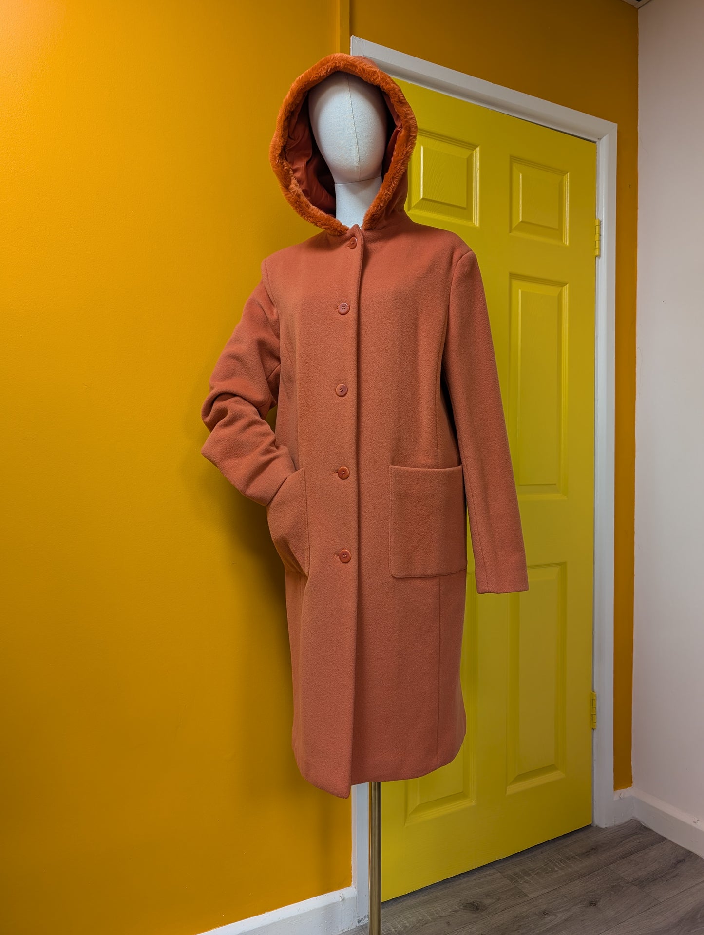 1990s Etam wool and cashmere blend hooded coat - M