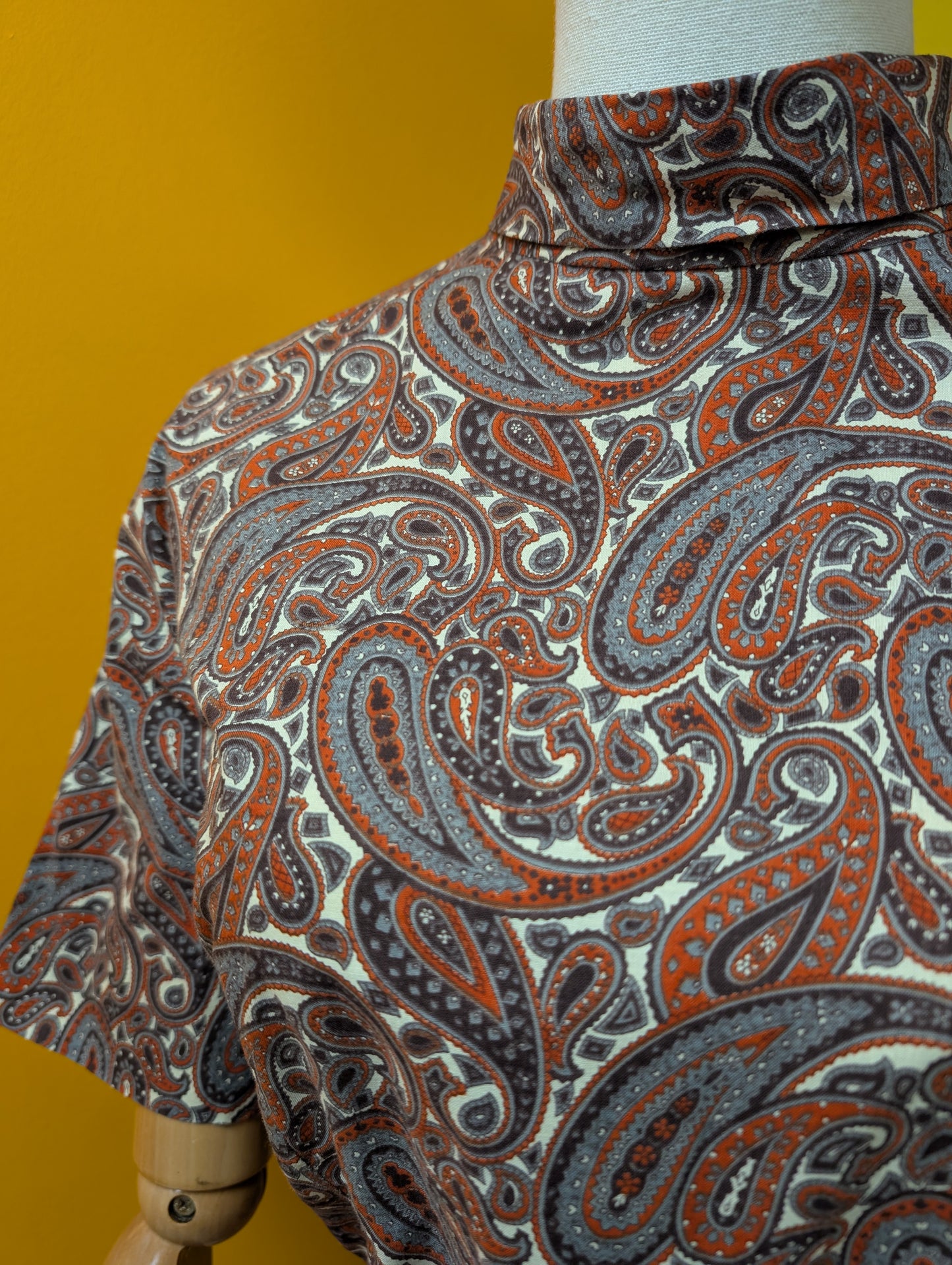 1960s brown paisley dress & belt - M/14