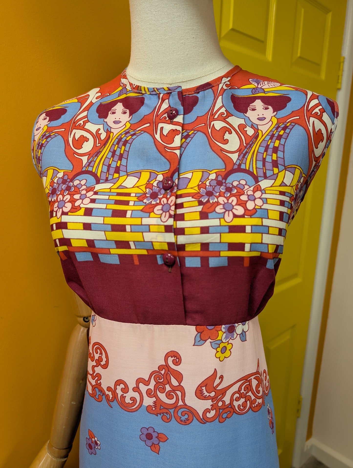 1970s novelty print maxi dress - M