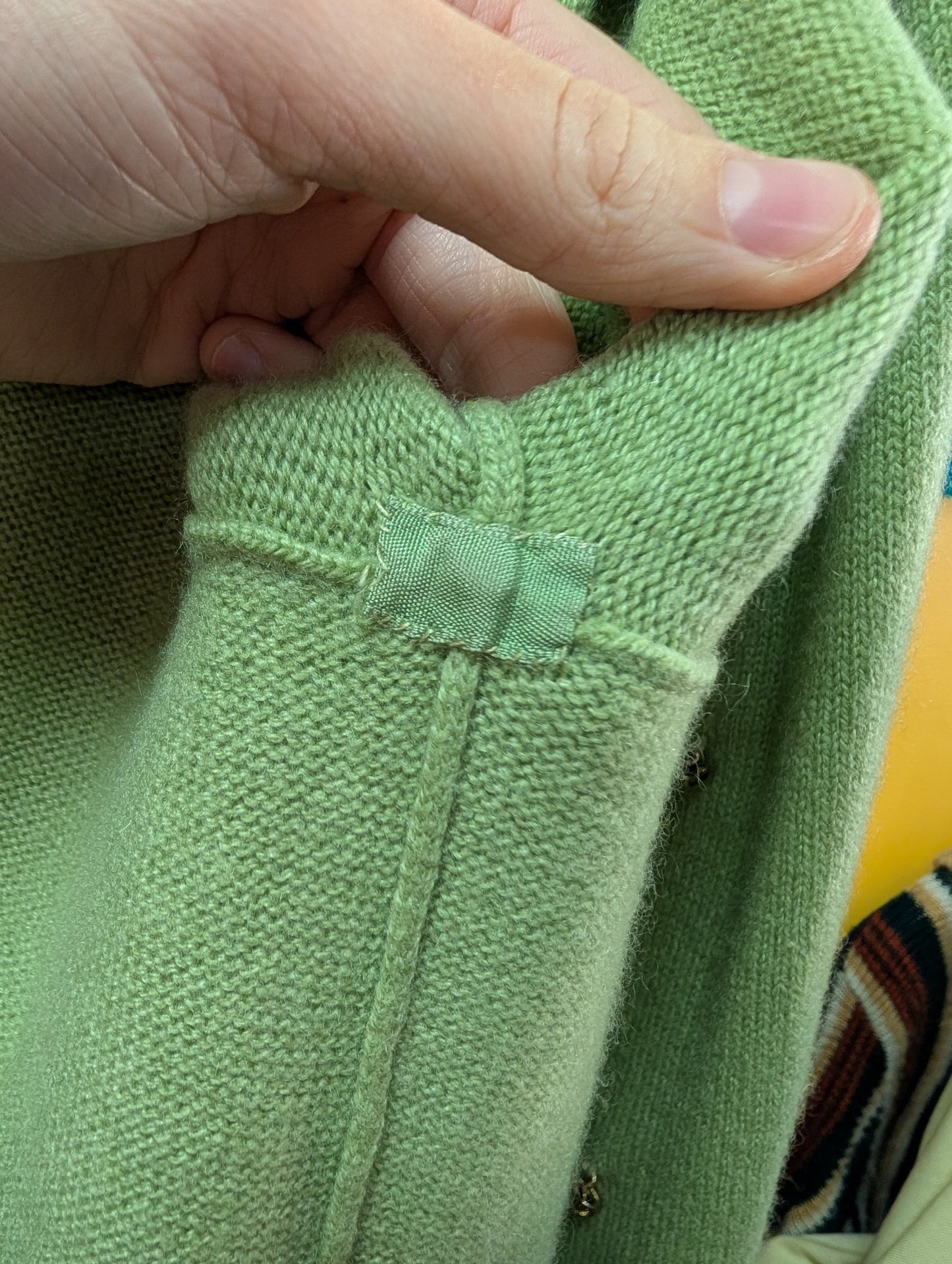 Gorgeous 1960s Bonnie Cashin Ballantyne cashmere long green cardigan