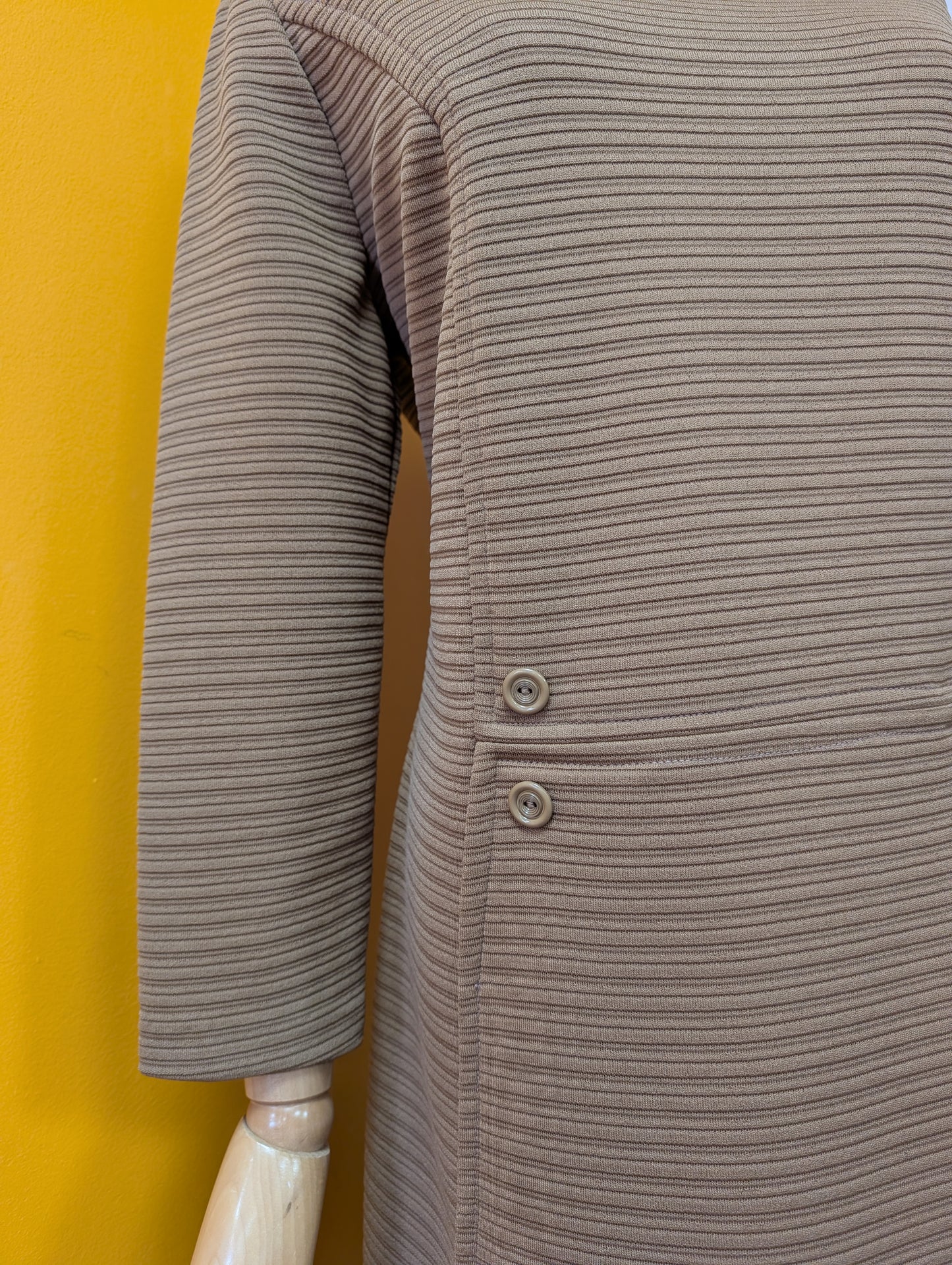 1960s brown crimplene dress - M/14