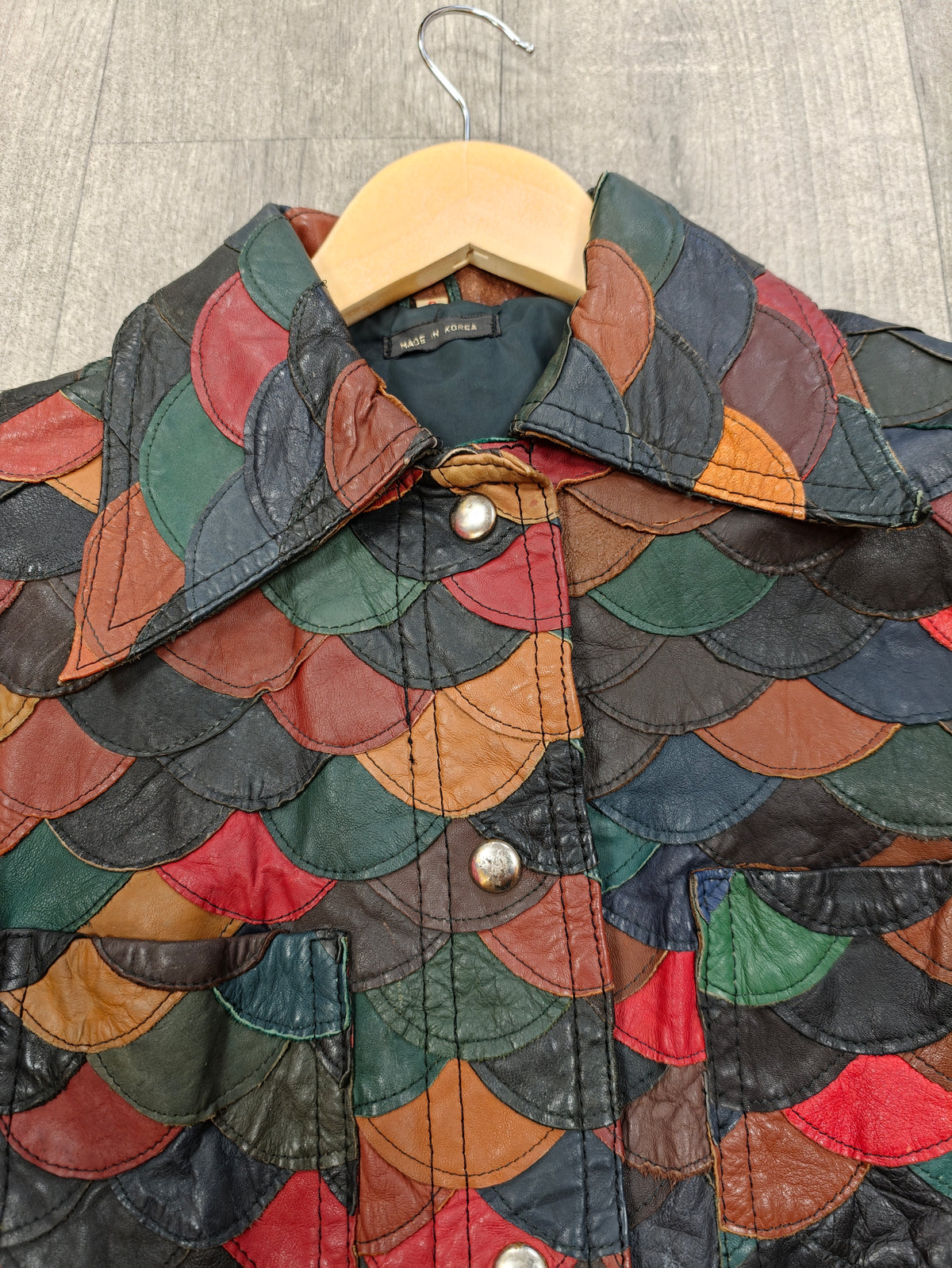 1970s fish scale patchwork leather jacket - XS/S