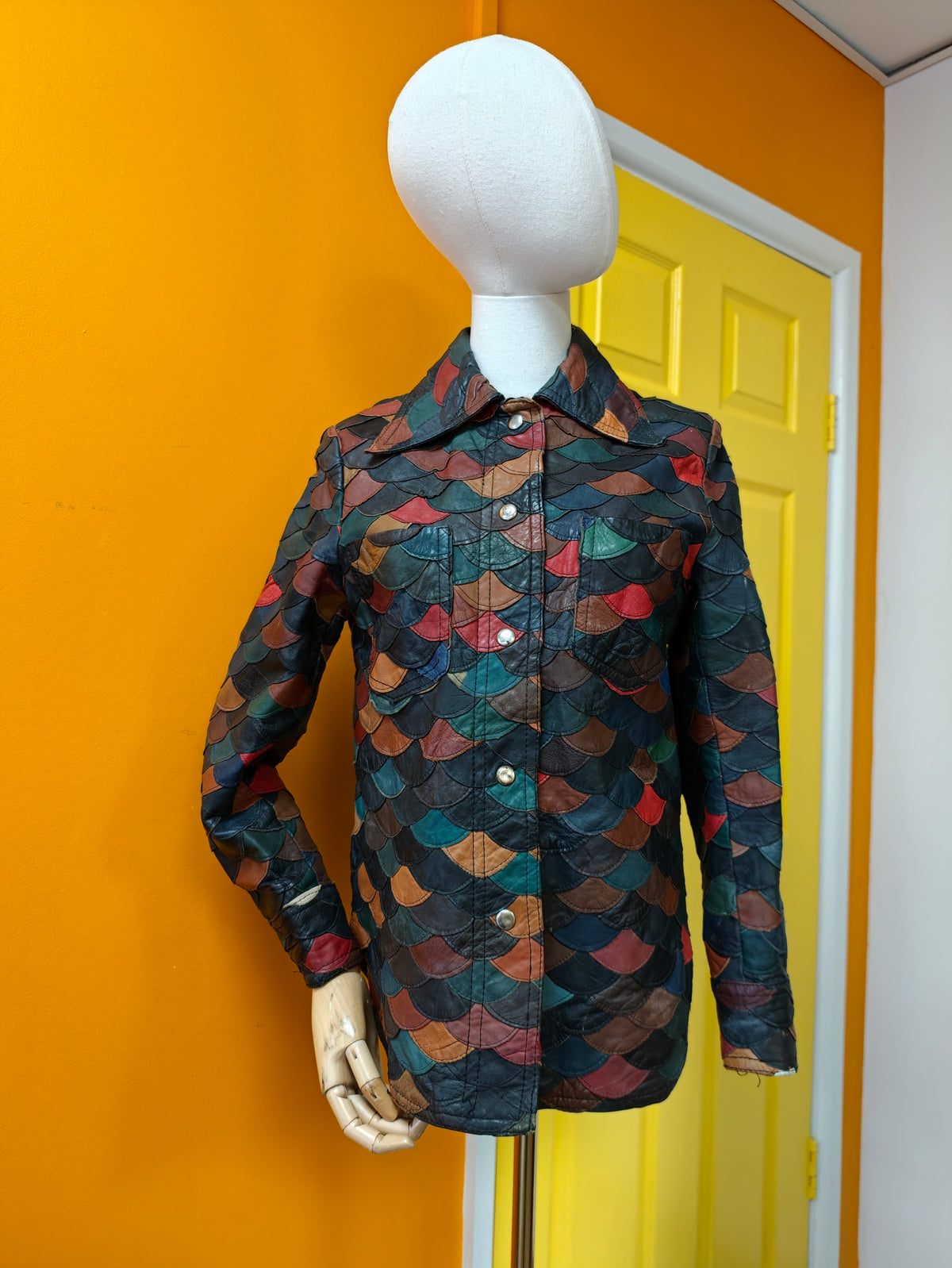 1970s fish scale patchwork leather jacket - XS/S