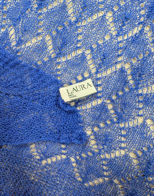 80s/90s Laura Ashley blue wool shawl/scarf