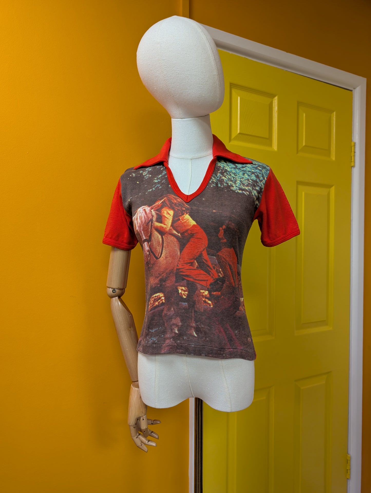1970s red novelty photo print cotton t-shirt - XS/S