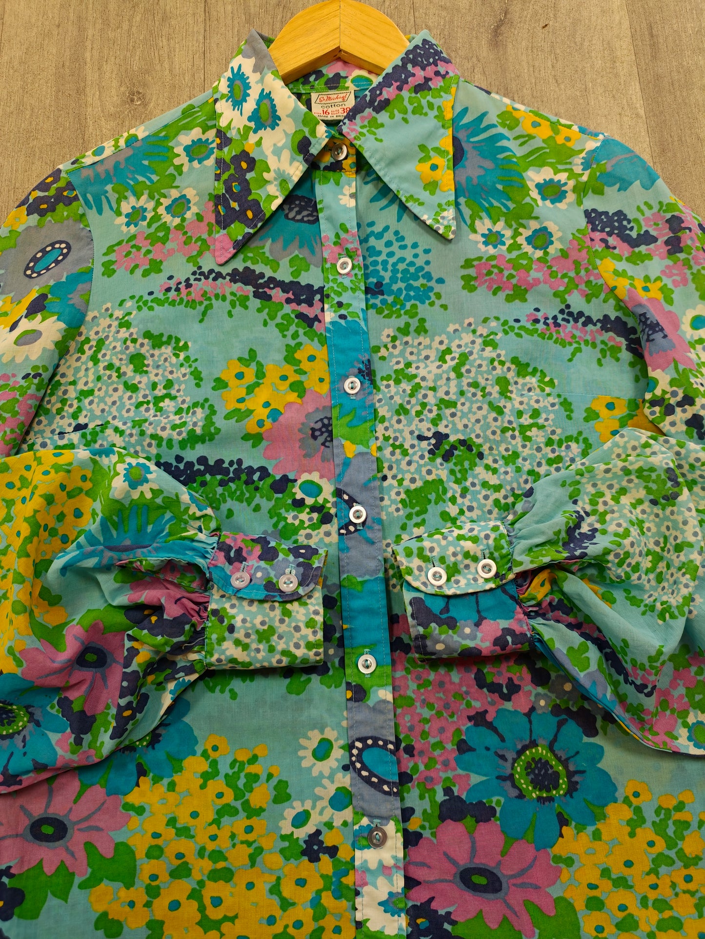 1970s St Michael floral cotton balloon sleeve shirt - M