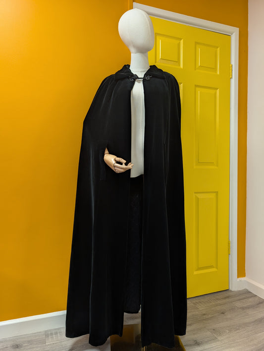 1970s Quad black velvet quilted cape