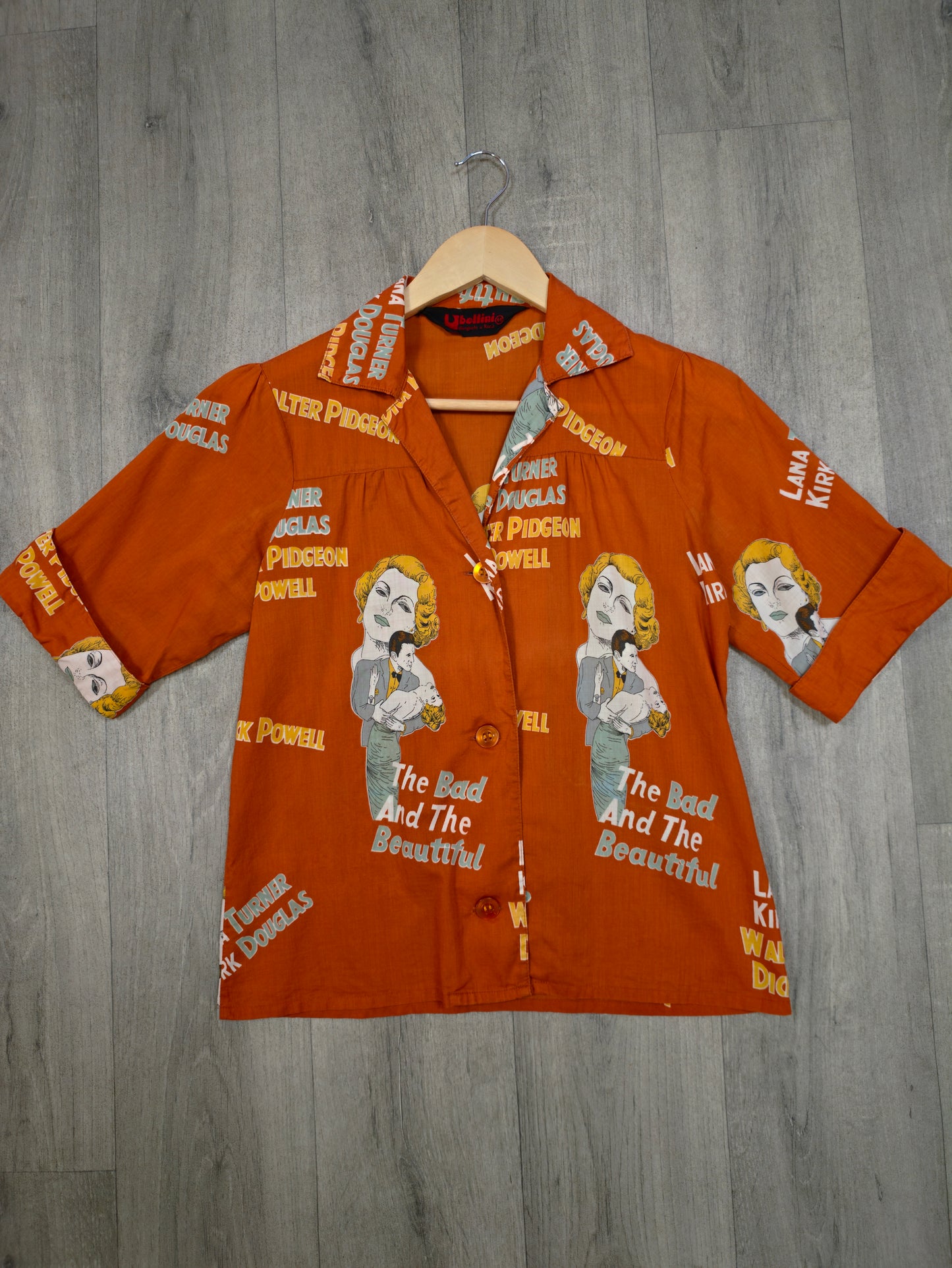 1970s Bellini novelty 'The Bad and the Beautiful' print shirt - S/M