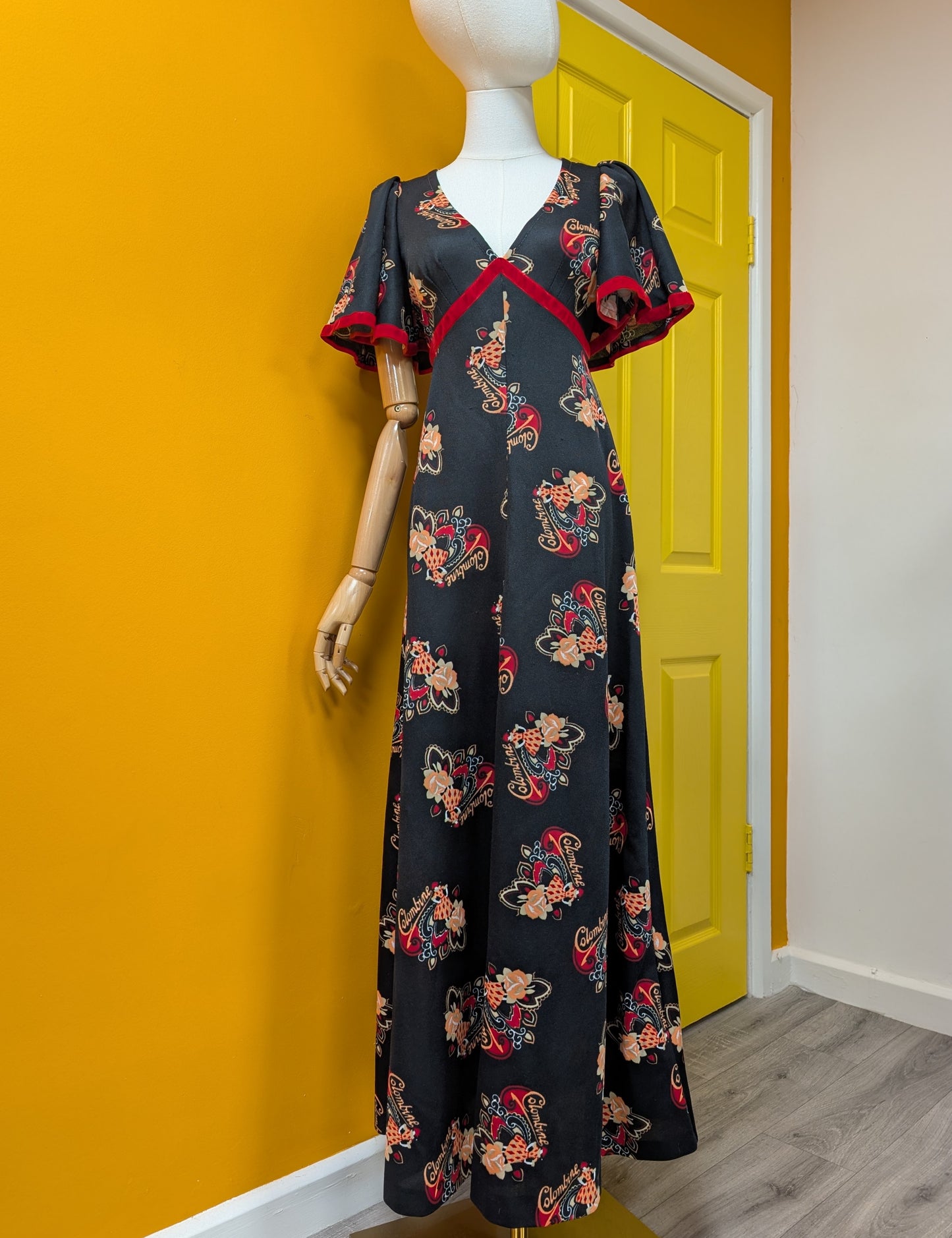 1970s Columbine novelty print maxi dress - S/8/10