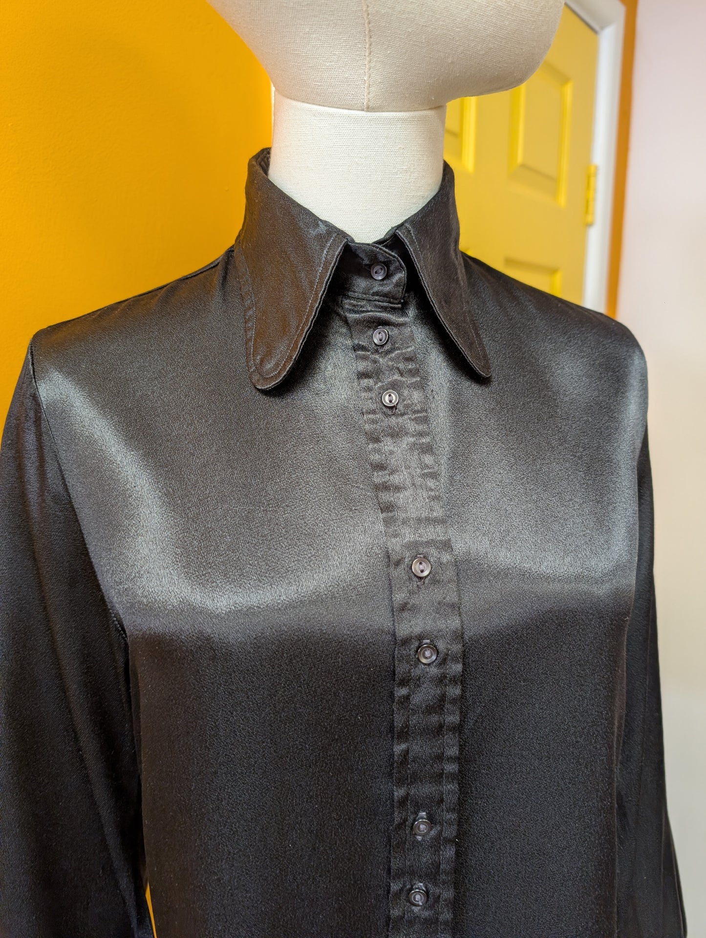 60s/70s Ben Sherman black satin shirt - S