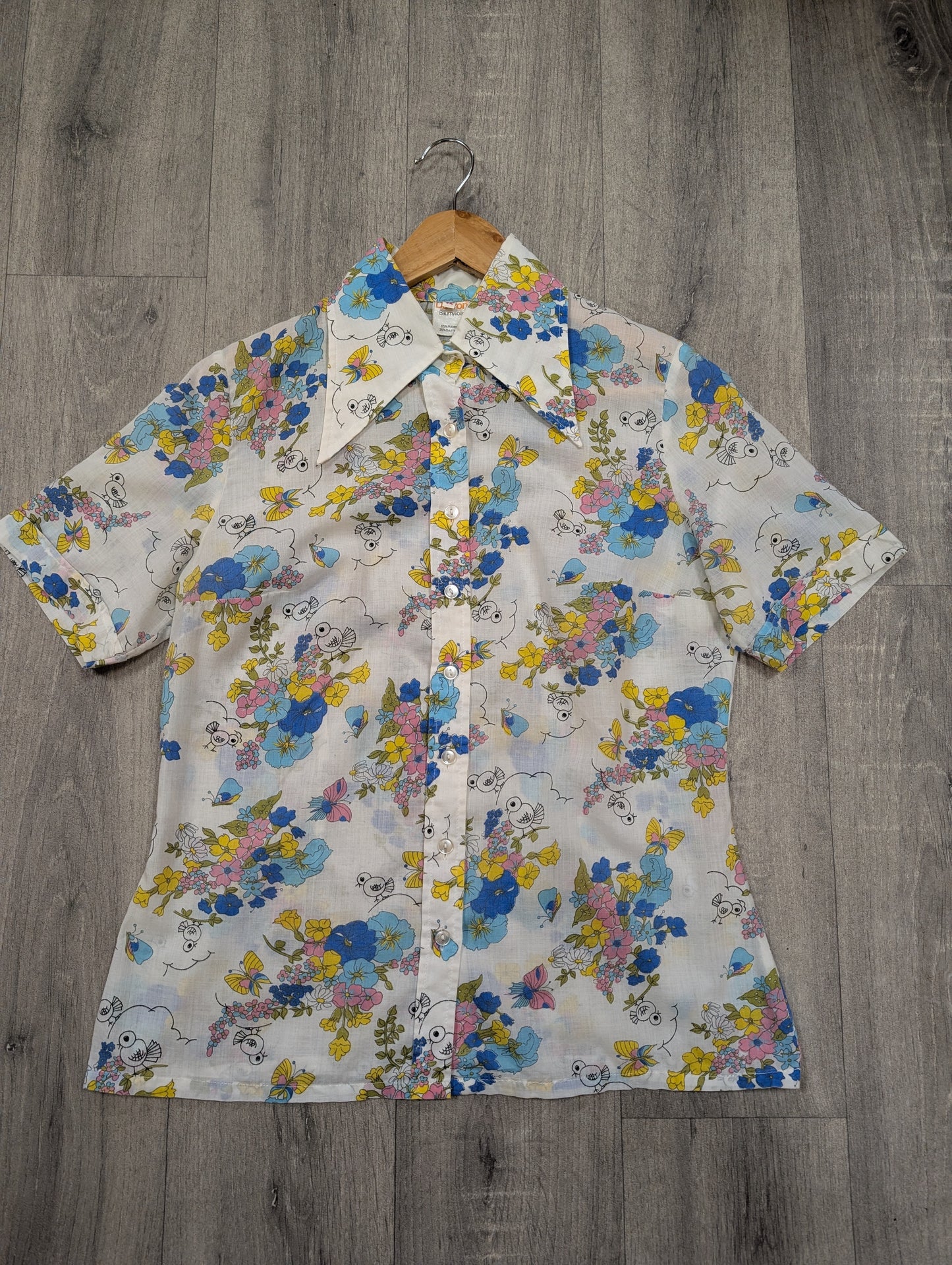 1970s novelty print dagger collar shirt - M/12/14