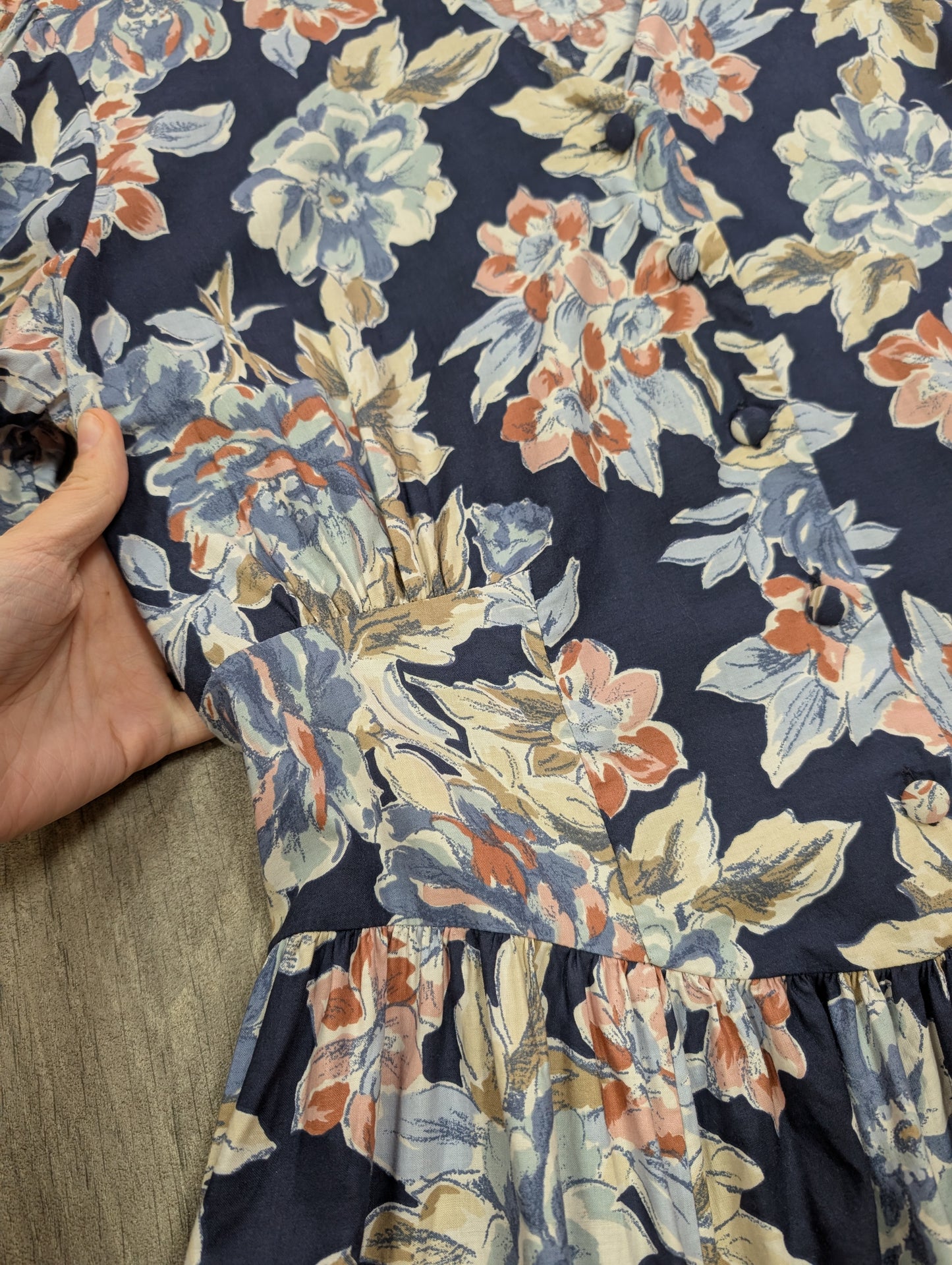 1990s Laura Ashley navy blue floral cotton dress - M/14