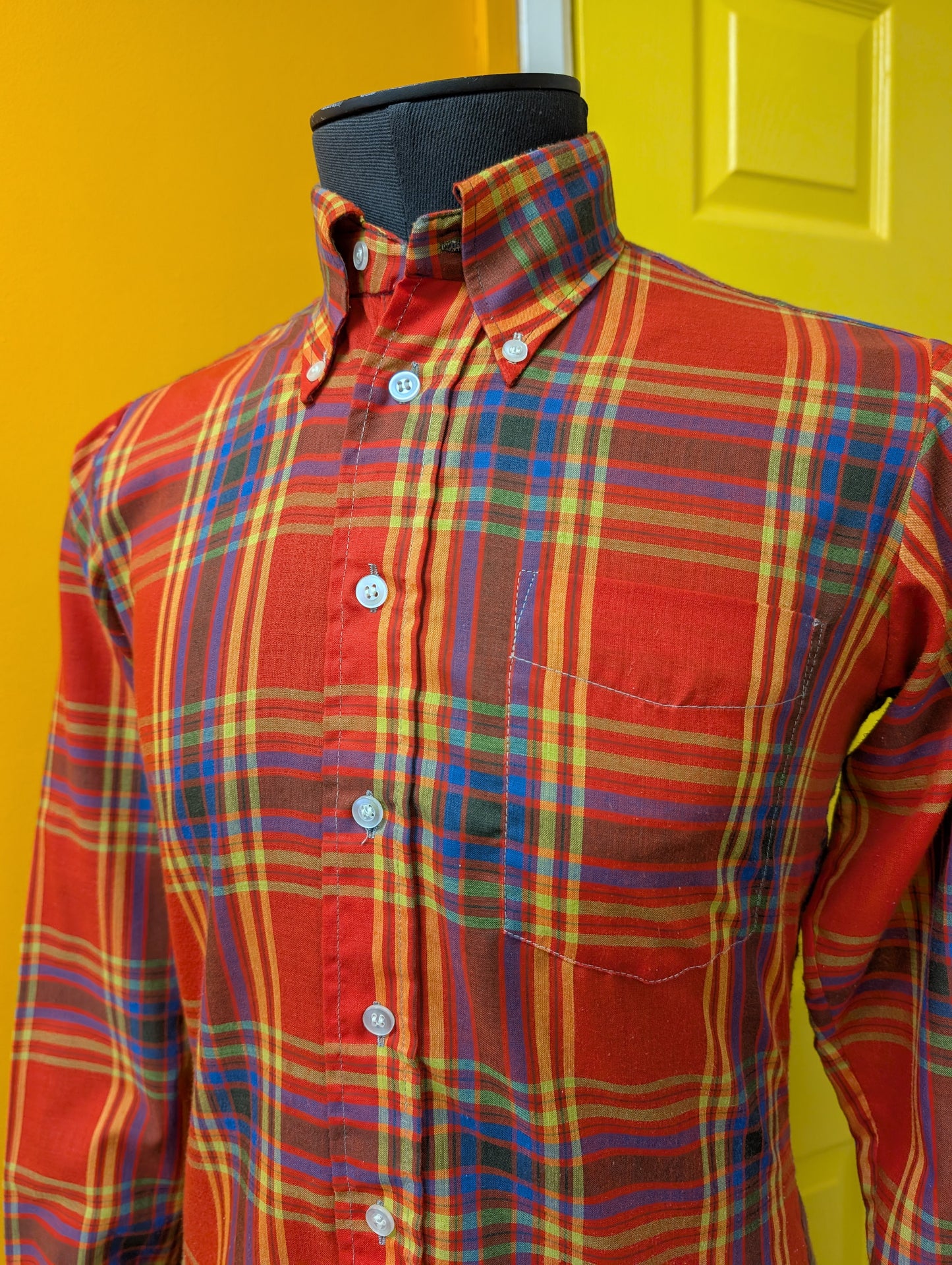 1970s Brutus Trimfit check shirt button down collar