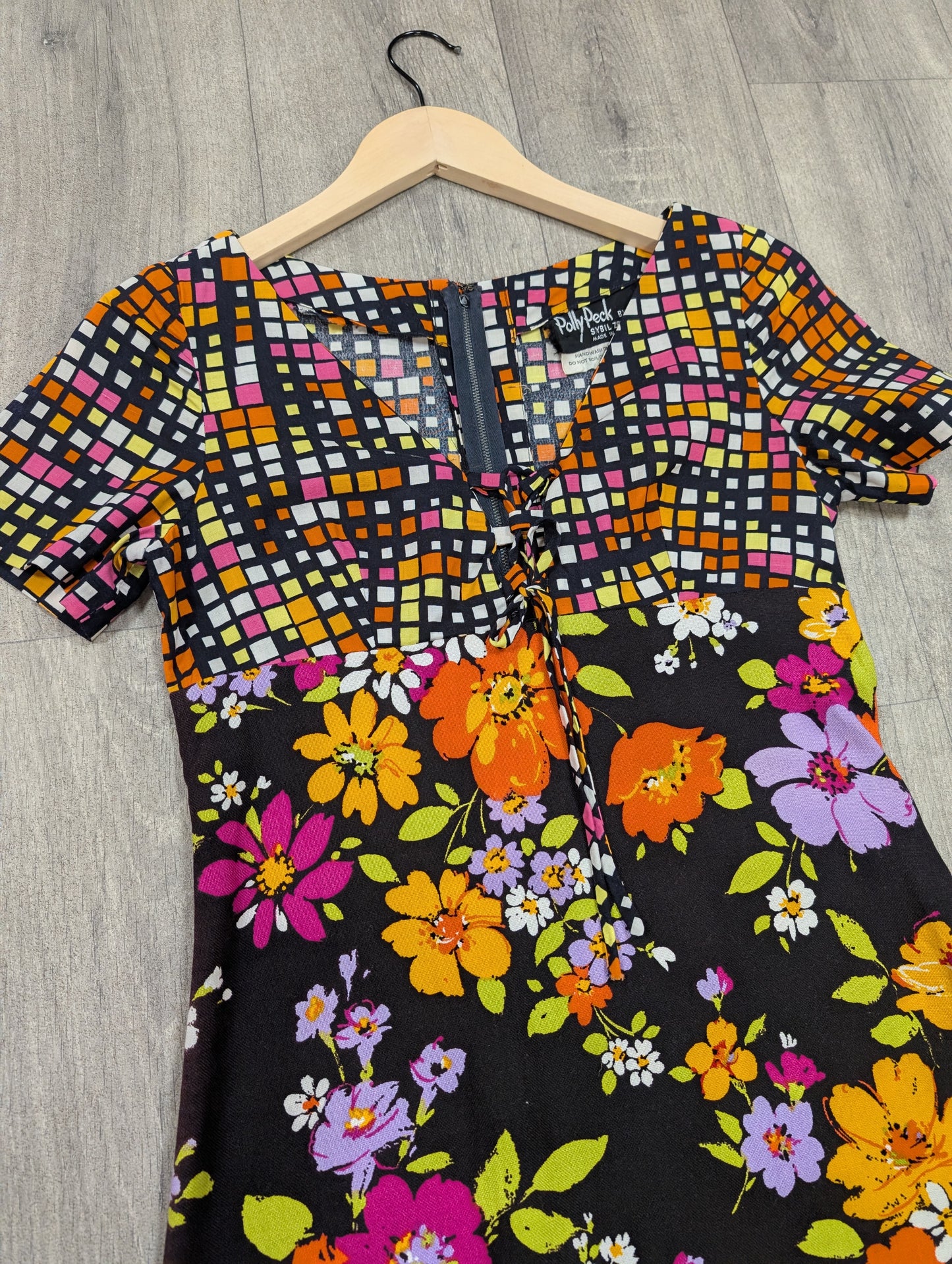 60s/70s Polly Peck psychedelic floral cotton dress - XS/S/6/8