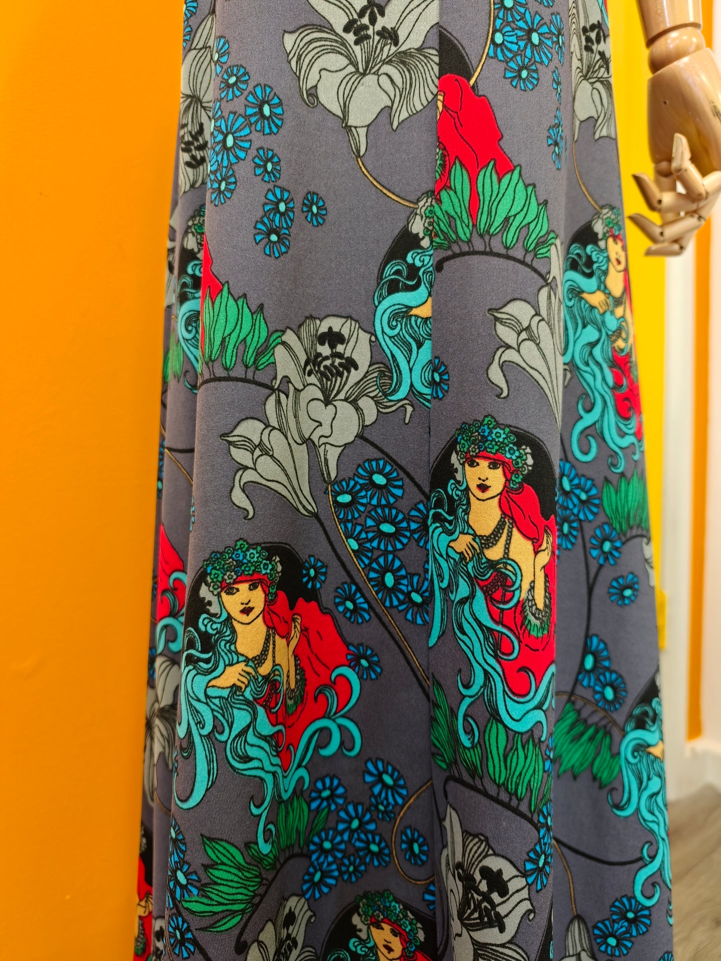 1970s Suku San novelty Art Nouveau print halter neck maxi dress & jacket - XS/S/6/8