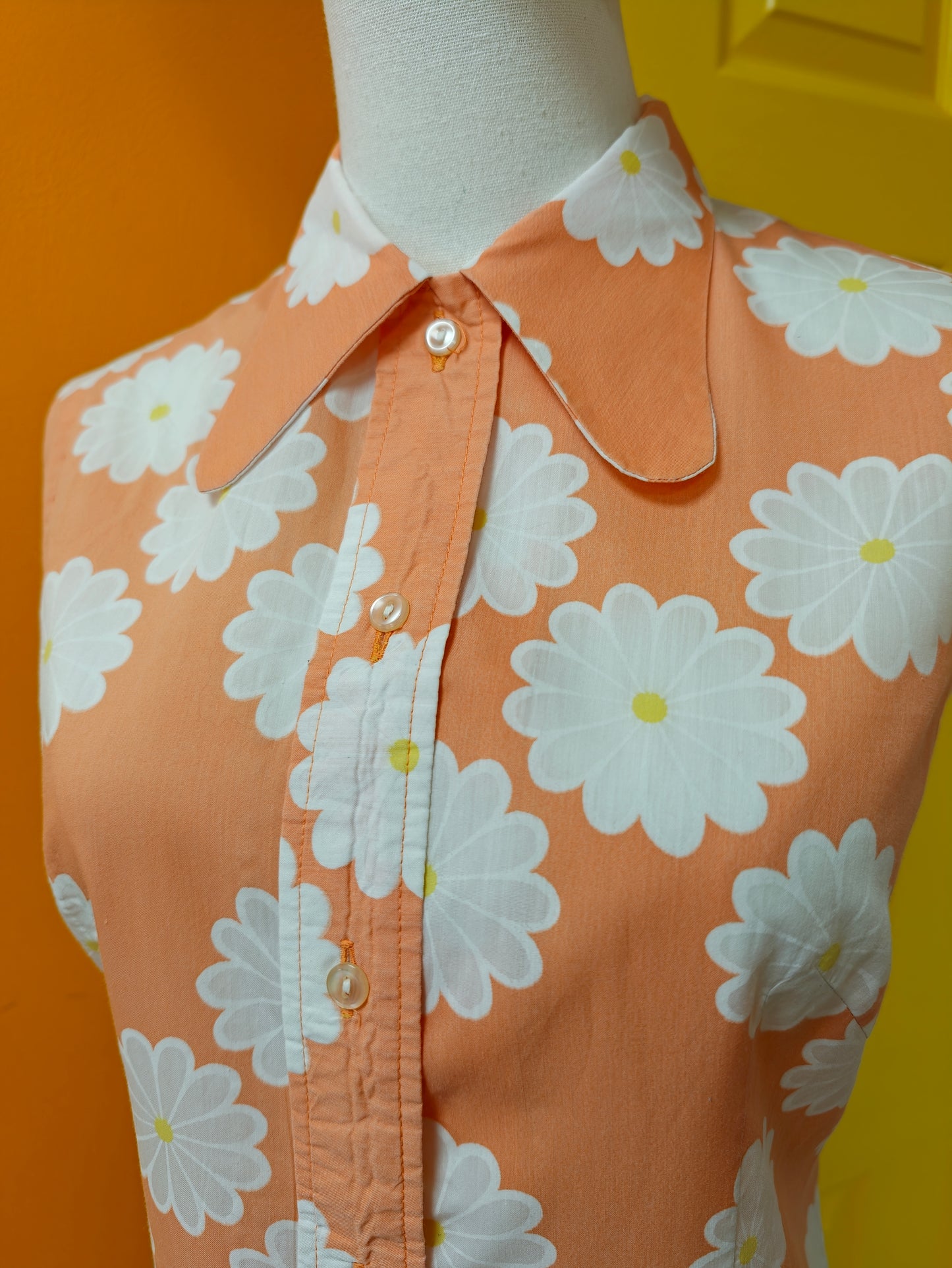 60s/70s daisy print dropped waist dress - M/14