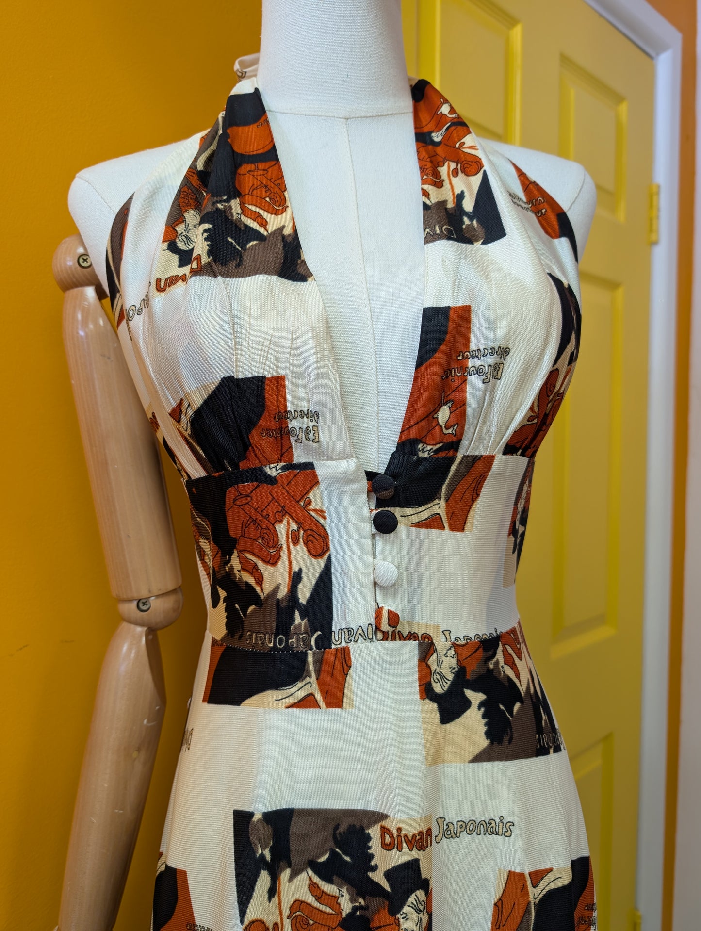 1970s Toulouse Lautrec print maxi dress - S/8