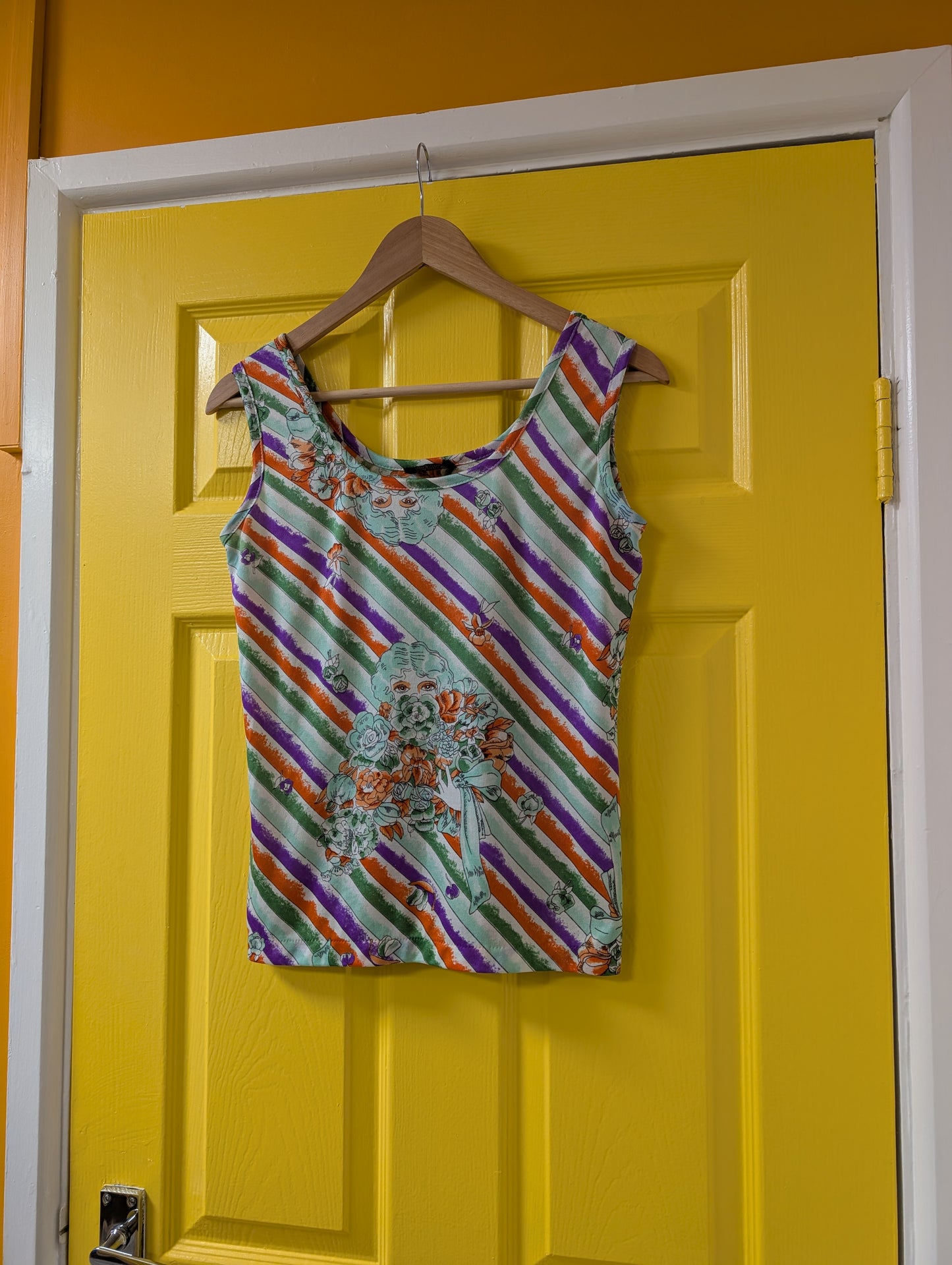 1970s Debenhams novelty print nylon vest top - S/M