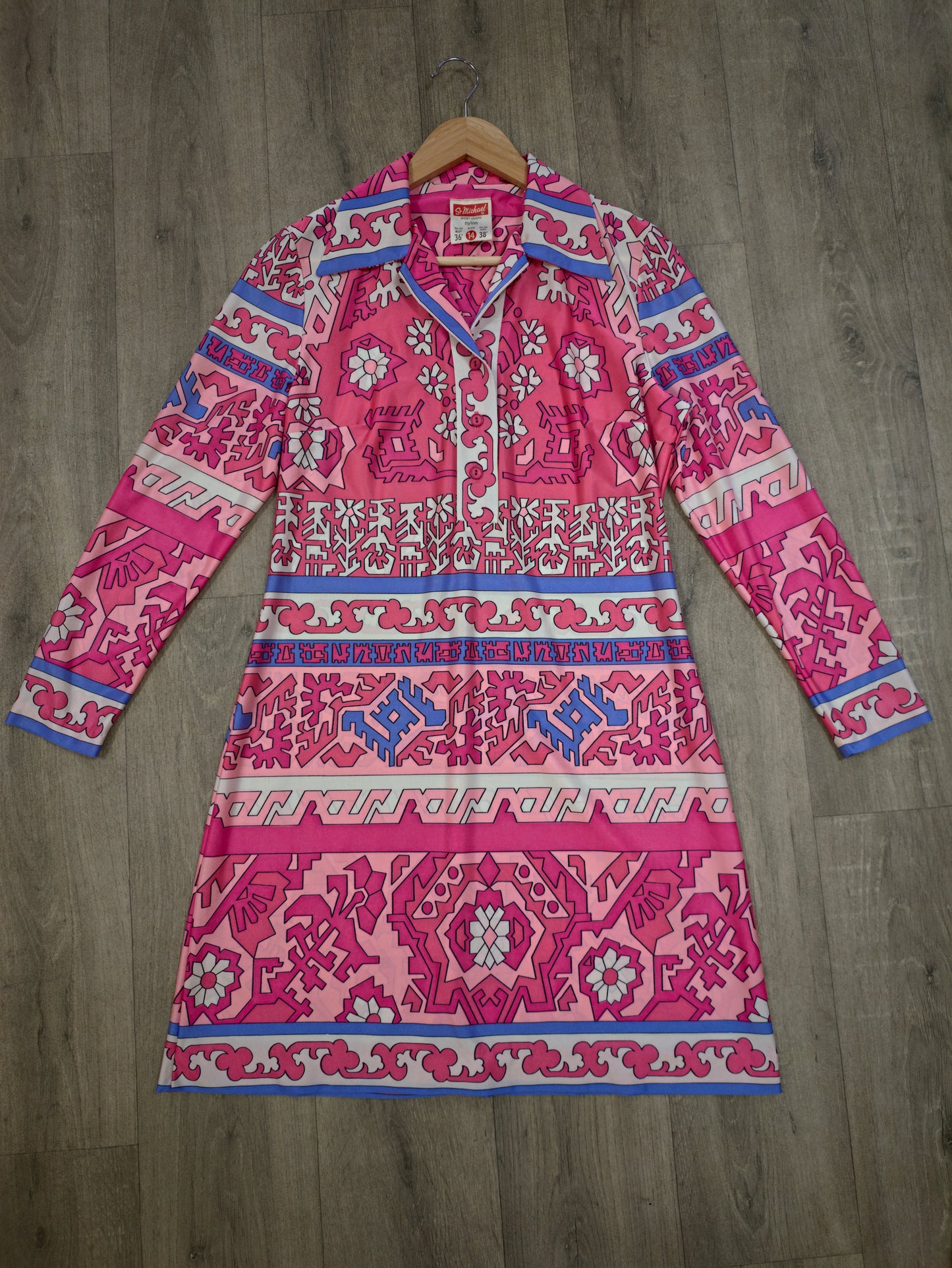 1970s St Michael psychedelic print pink nylon dress - M/12