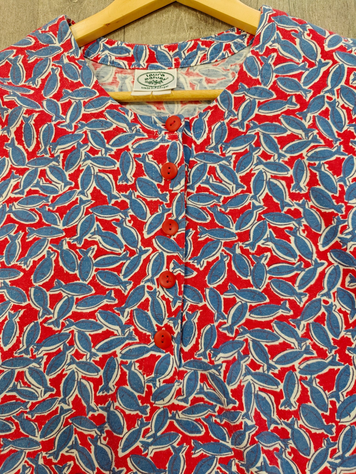 1990s Laura Ashley fish print cotton top - M
