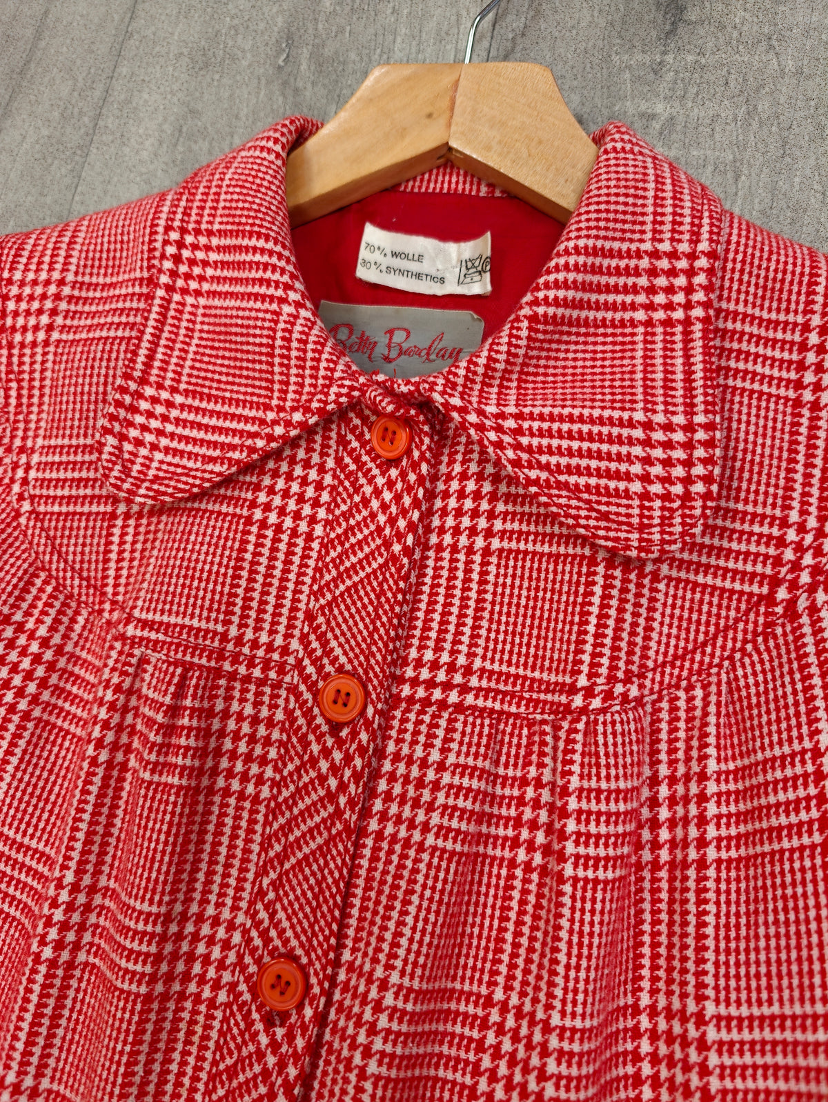 Early 1970s Betty Barclay red check wool blend dress - S/8