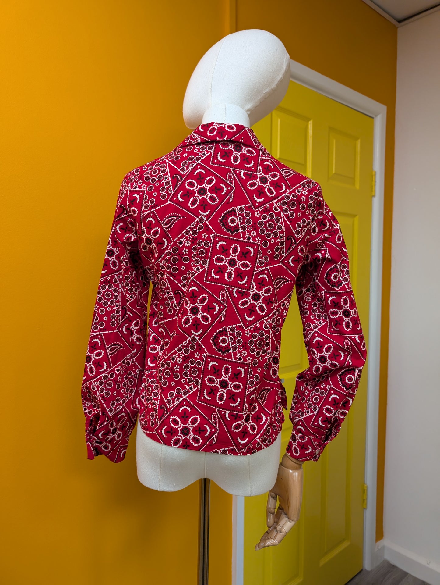 1950s Carol Brent red lace up bandana print top - XS