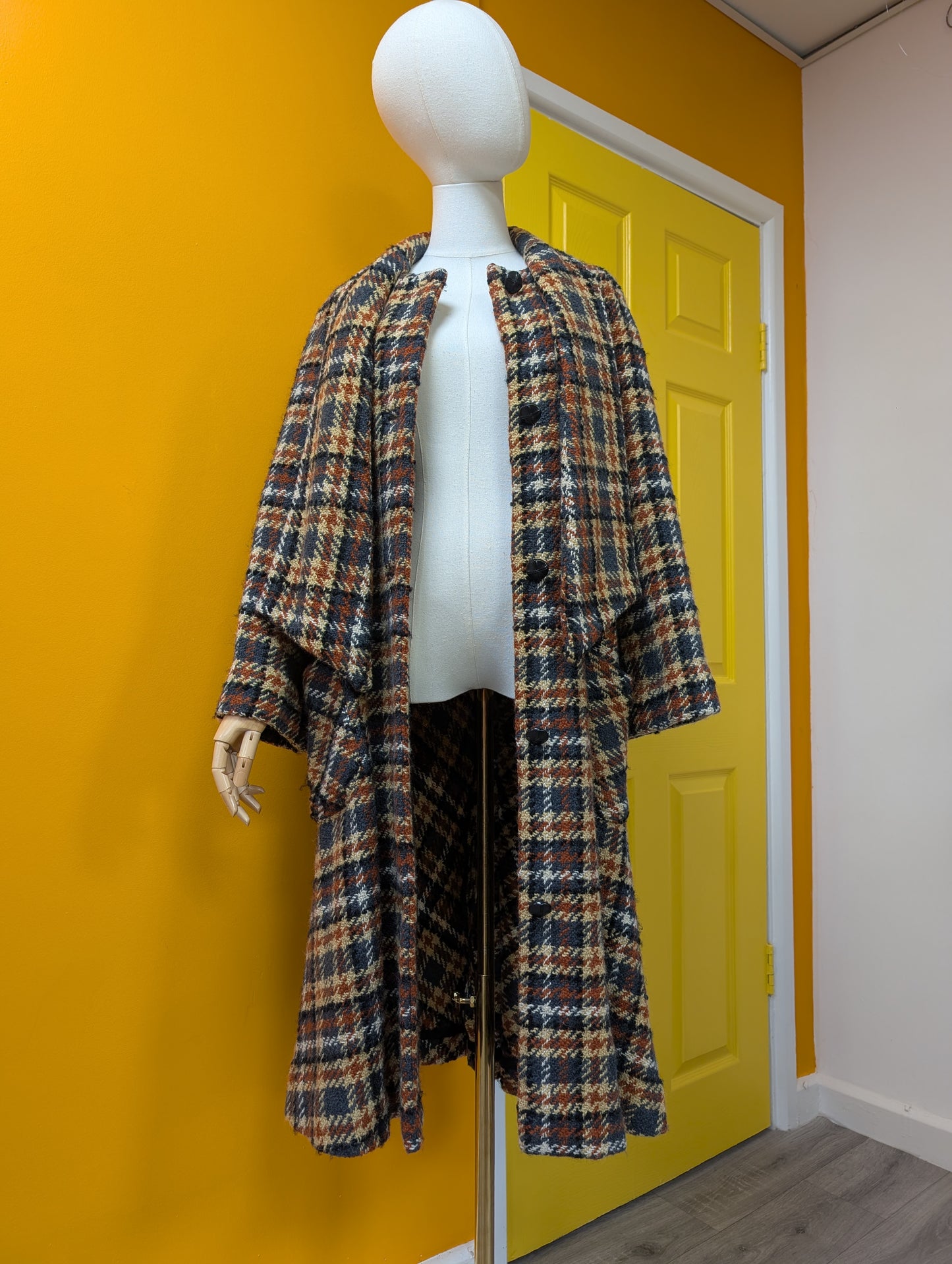 1970s check wool coat - S