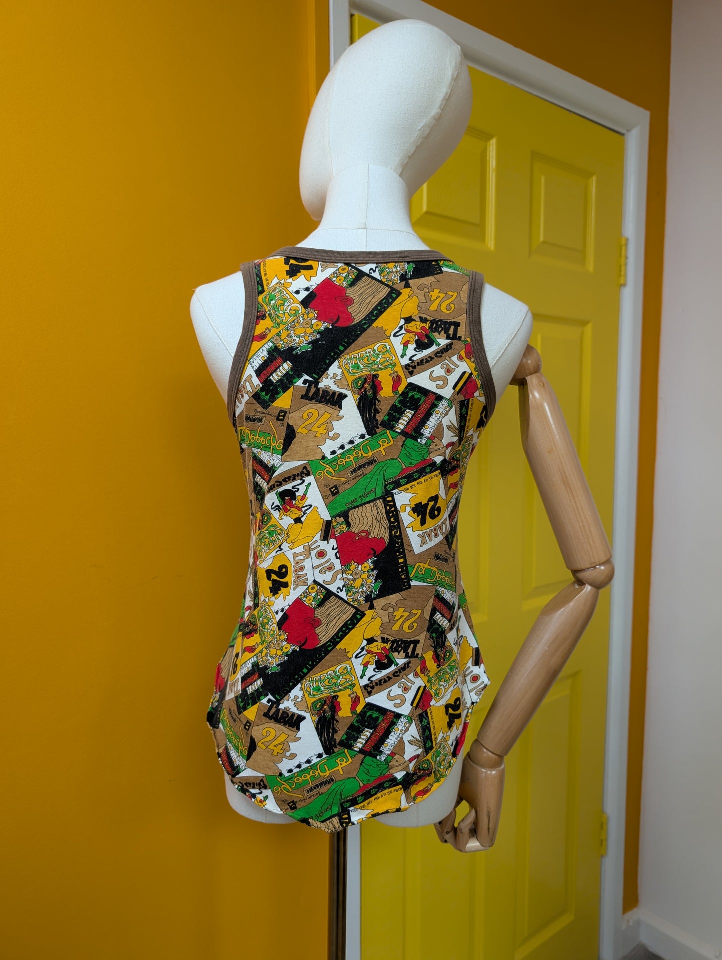 1970s Mr Bennett novelty print cotton vest top - XS/S