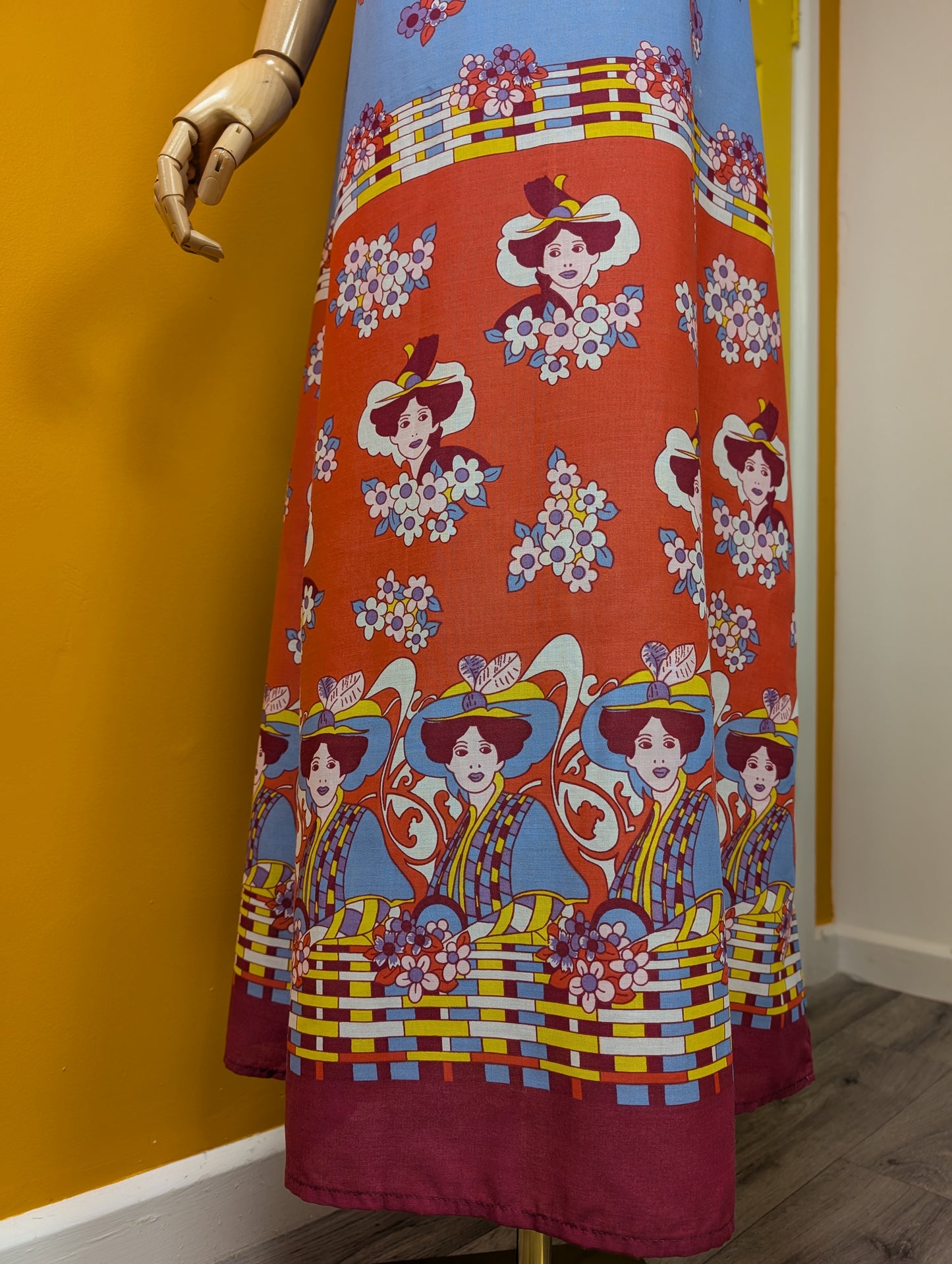 1970s novelty print maxi dress - M