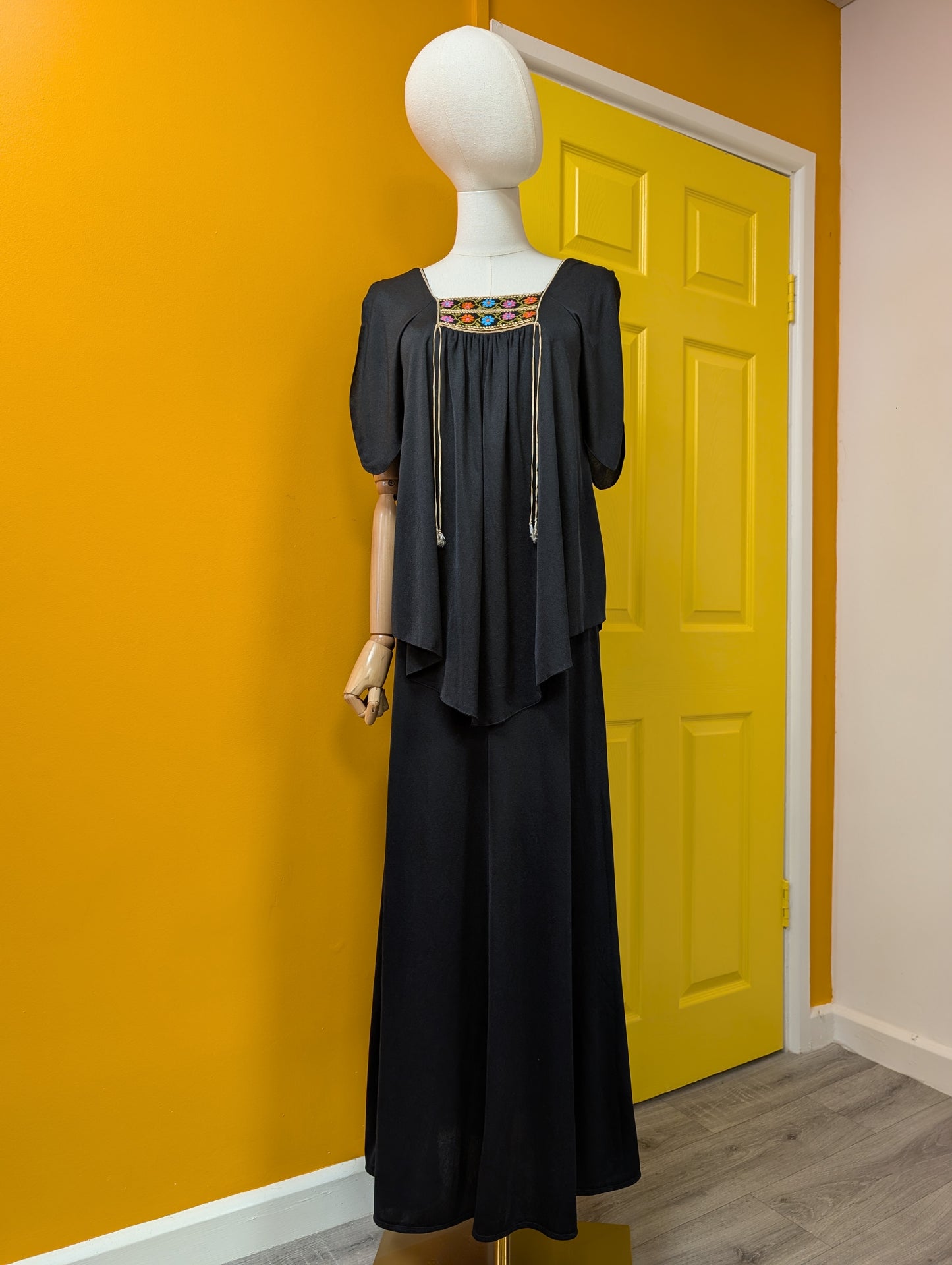 1970s Mr Darren black maxi dress - S/8
