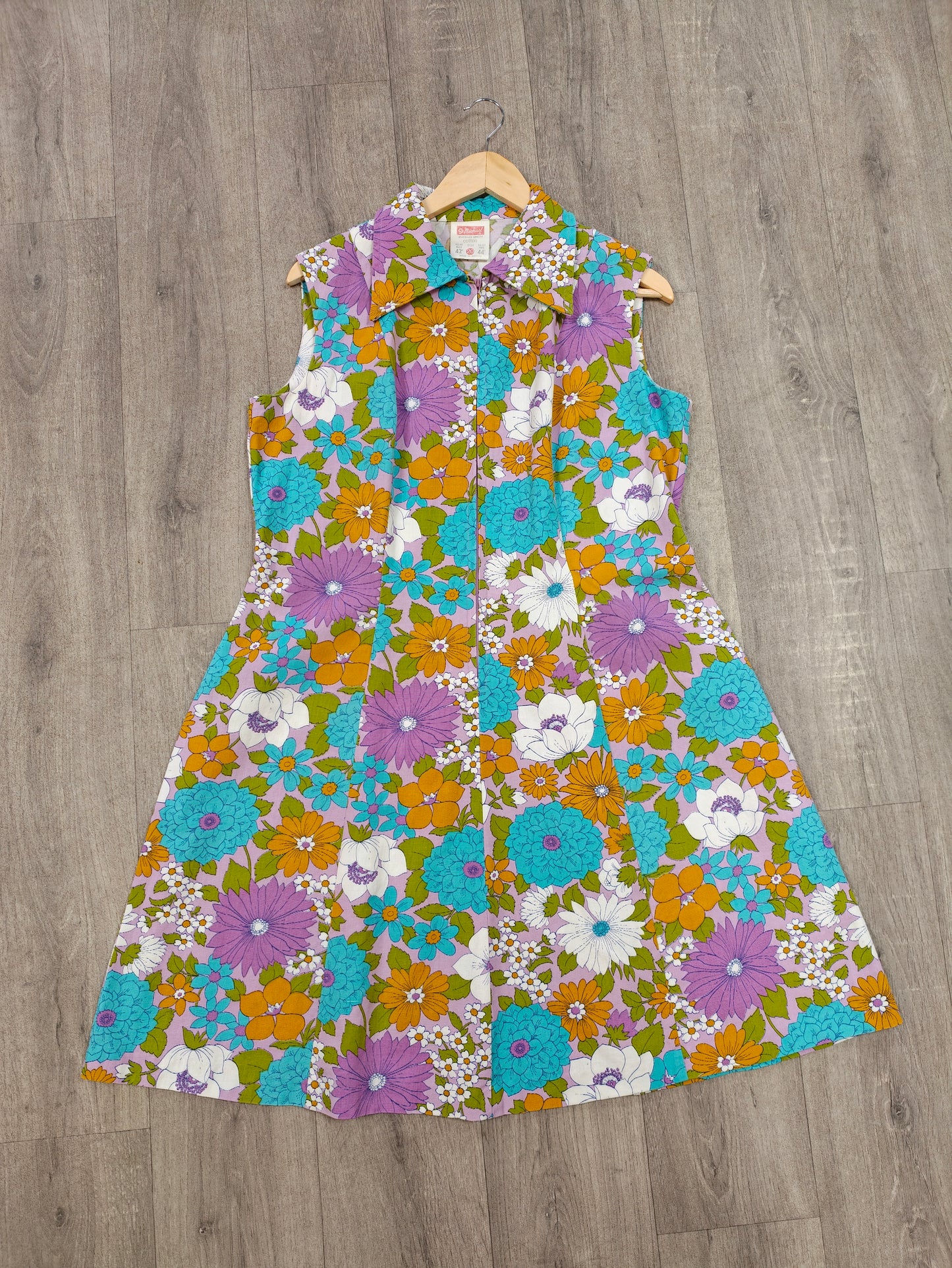1960s St Michael flower power cotton dress - L/16/18