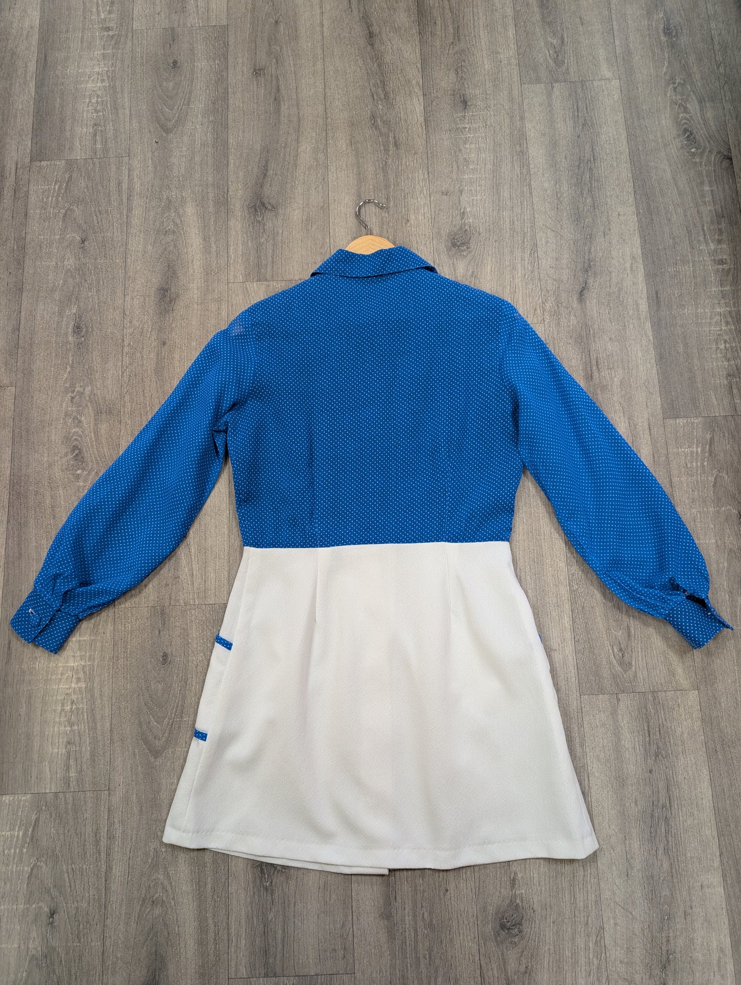 60s/70s blue & white dress - M/12