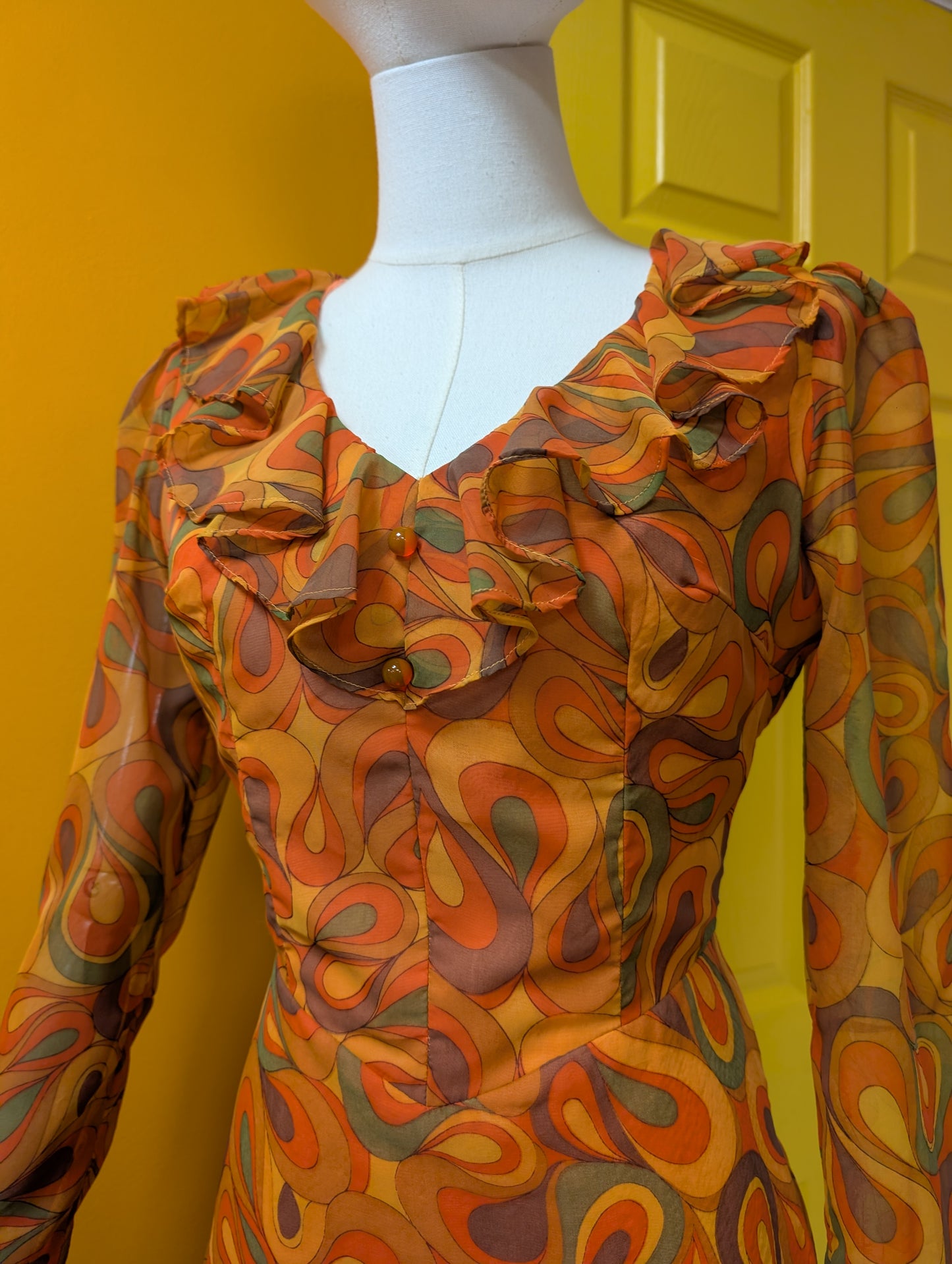 1960s Mademoiselle psychedelic orange dress - S/8
