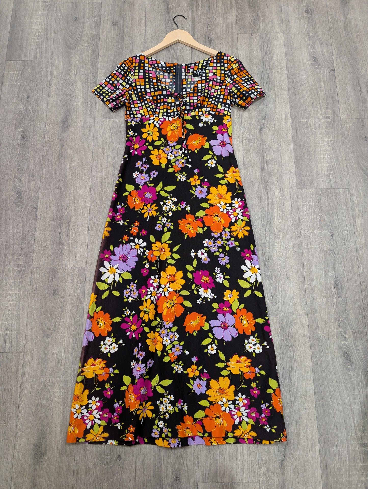 60s/70s Polly Peck psychedelic floral cotton dress - XS/S/6/8