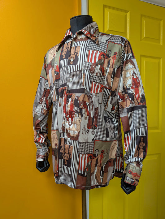 1970s Art Deco novelty print shirt
